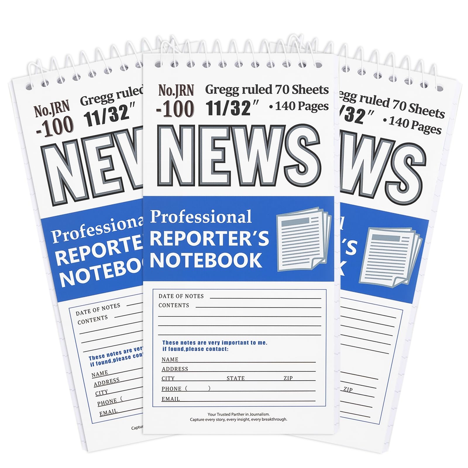 Yanflow Notatnik reporterski, 3-pak, w linie Gregg, 10 x 20 cm, spiralne notatniki z 70 arkuszami do raportowania na ziemi i wywiadów