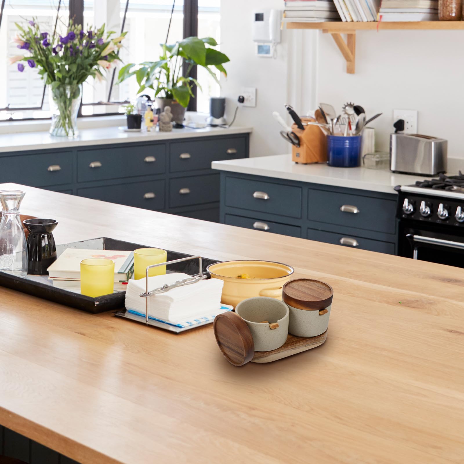DOITOOL Tarros de Condimentos de Cerámica con Tapa y Cuchara para Cocina, Diseño Simple y Elegante, Ideales para Almacenar Especias y Condimentos Hogar