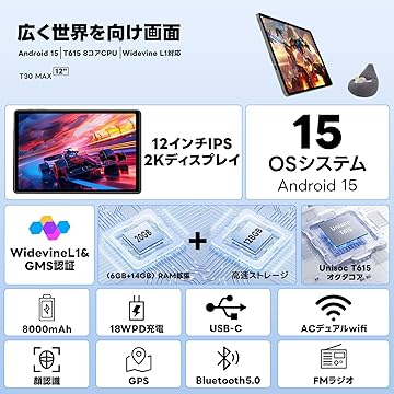 COLORROOM T30MAX タブレット 20GB(6+14G)+128GB Amazon.co.jp: 【2K画面 12インチ android15】COLORROOM T30MAX