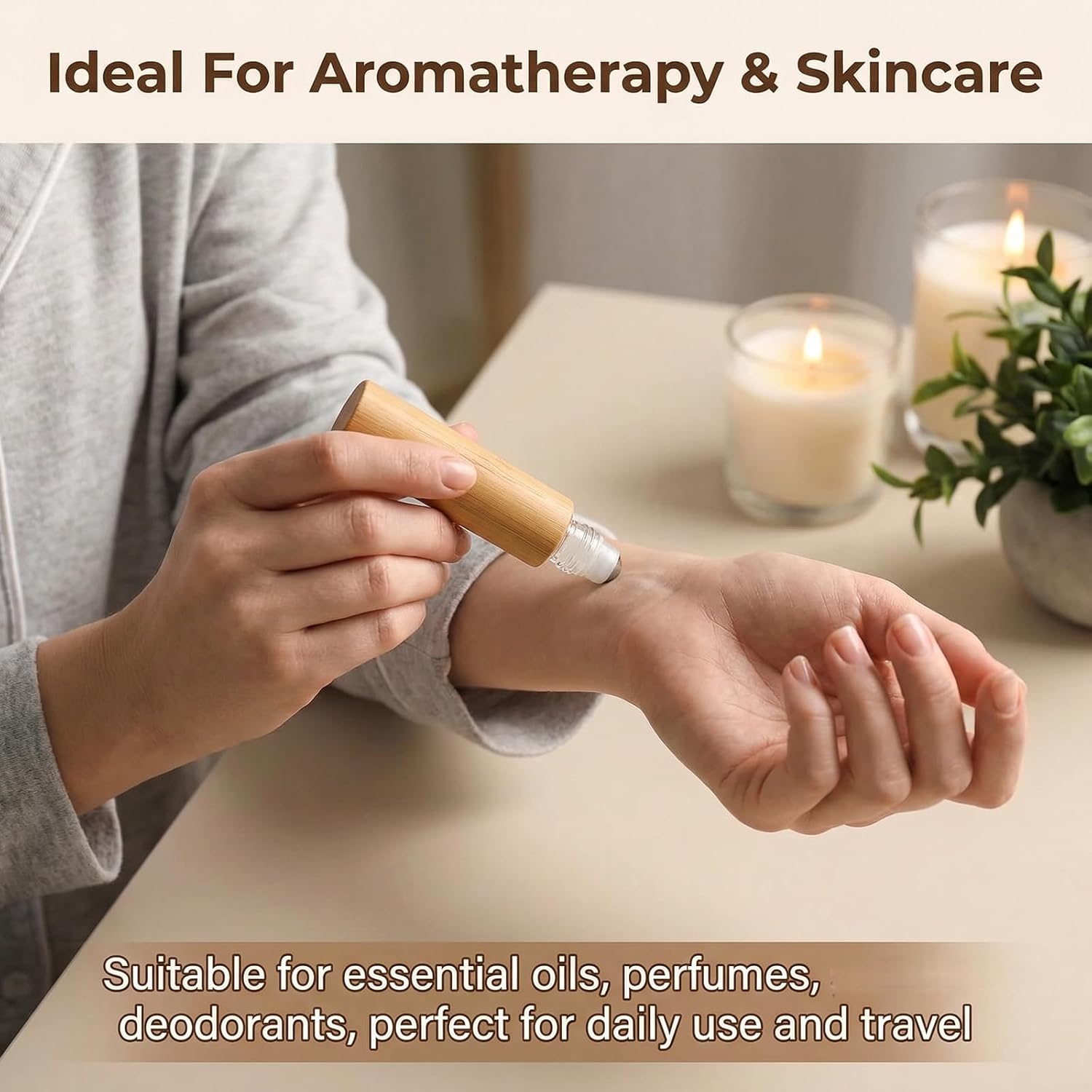 2 Pcs 10ml Bamboo Essential Oil Roller Bottles with Filling Tool