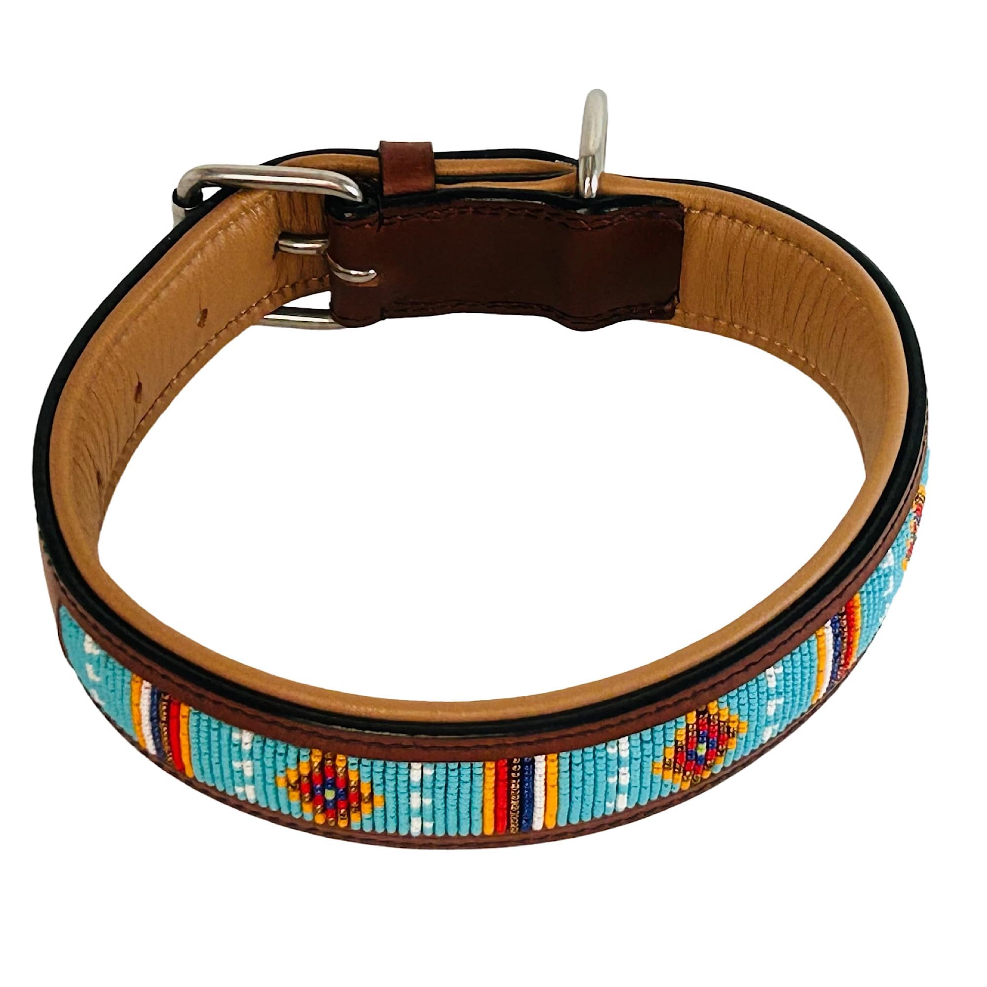 Hundehalsband African Sky, M - 55cm handgefertigt, Naturleder gepolstert, innen Nappaleder beige, L/B/H: 55 x 3,8 x 0,8cm - Kay-line Collection