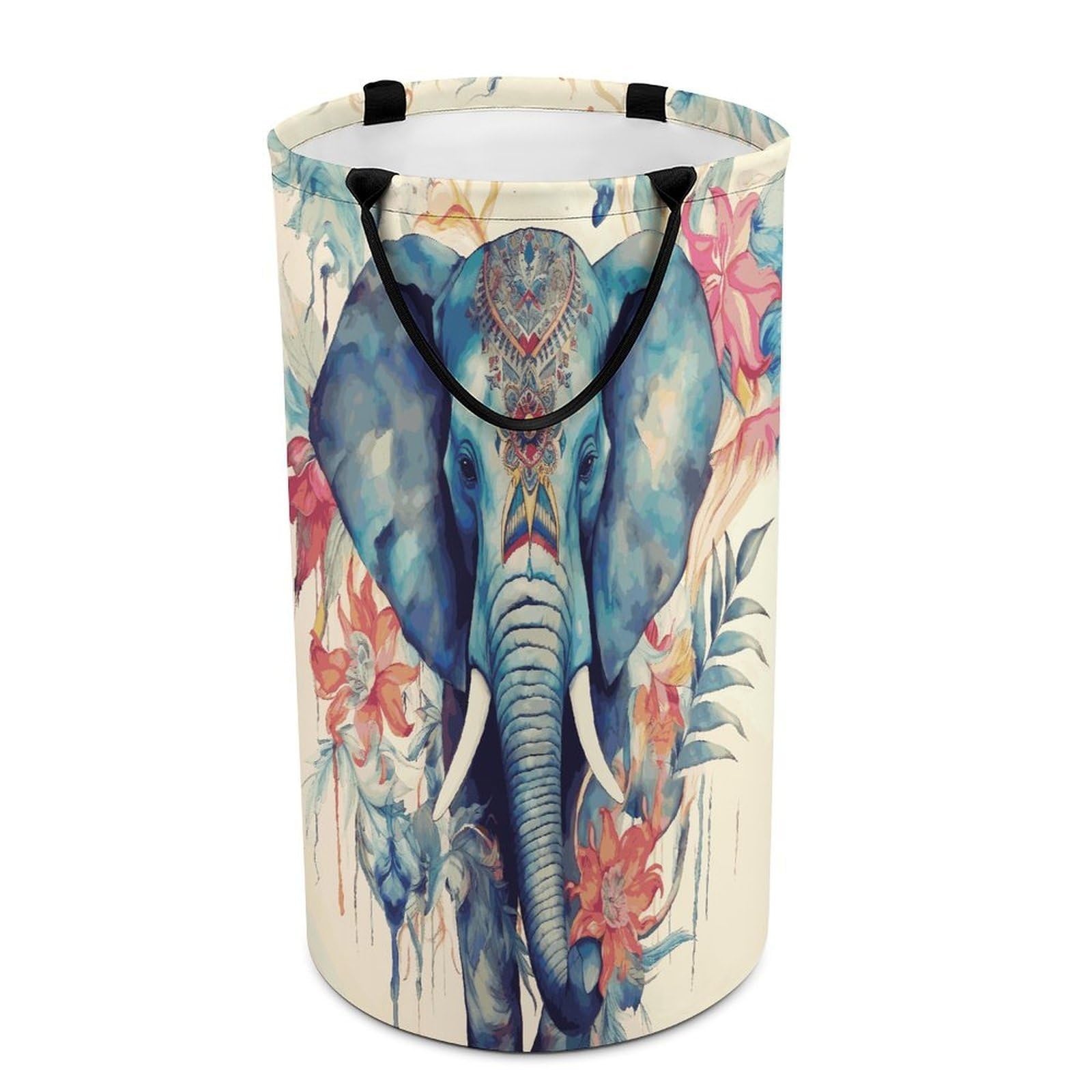 Peacock Feathers Elephant Laundry Basket Waterproof And Moisture-Proof Storage Bins Collapsible Round Laundry Hamper Perfect for Toys, Clothes And Sundries