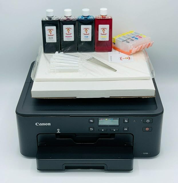 Newest Model Katie's Edible Ink Canon Printer- Canon TS705 WiFi Printer - Super Clear Print Quality - Edible Ink Cartridges Included - 25 Sheets Of Premium Icing Sheets & Wafer Paper Included