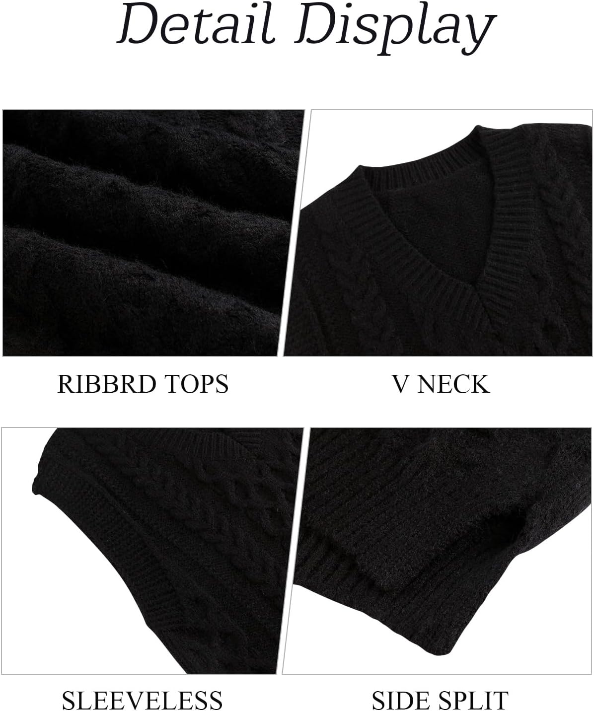 Tanst Sky Womens Sweater Vest V Neck Sleeveless Solid Casual Cable Knit Pullover Tops - Image 6