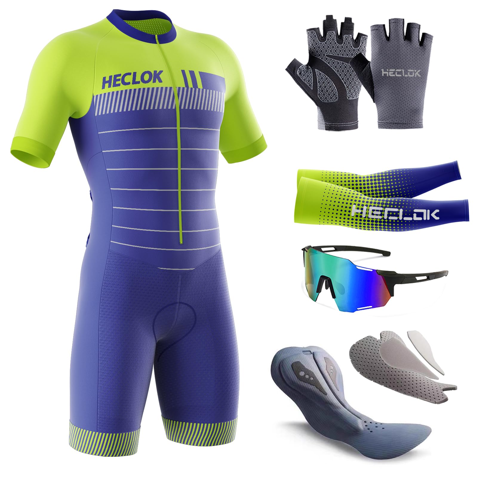 HECLOK Triathlon Suit Men|Tri Suit|Trisuits|Men's Trisuit|Skinsuit|Designed by Athletes|Running Swimming Cycling Skin Suit|Mens Cycling Skinsuit Padded|High Density Cycling Mat| (TYP-13,L)