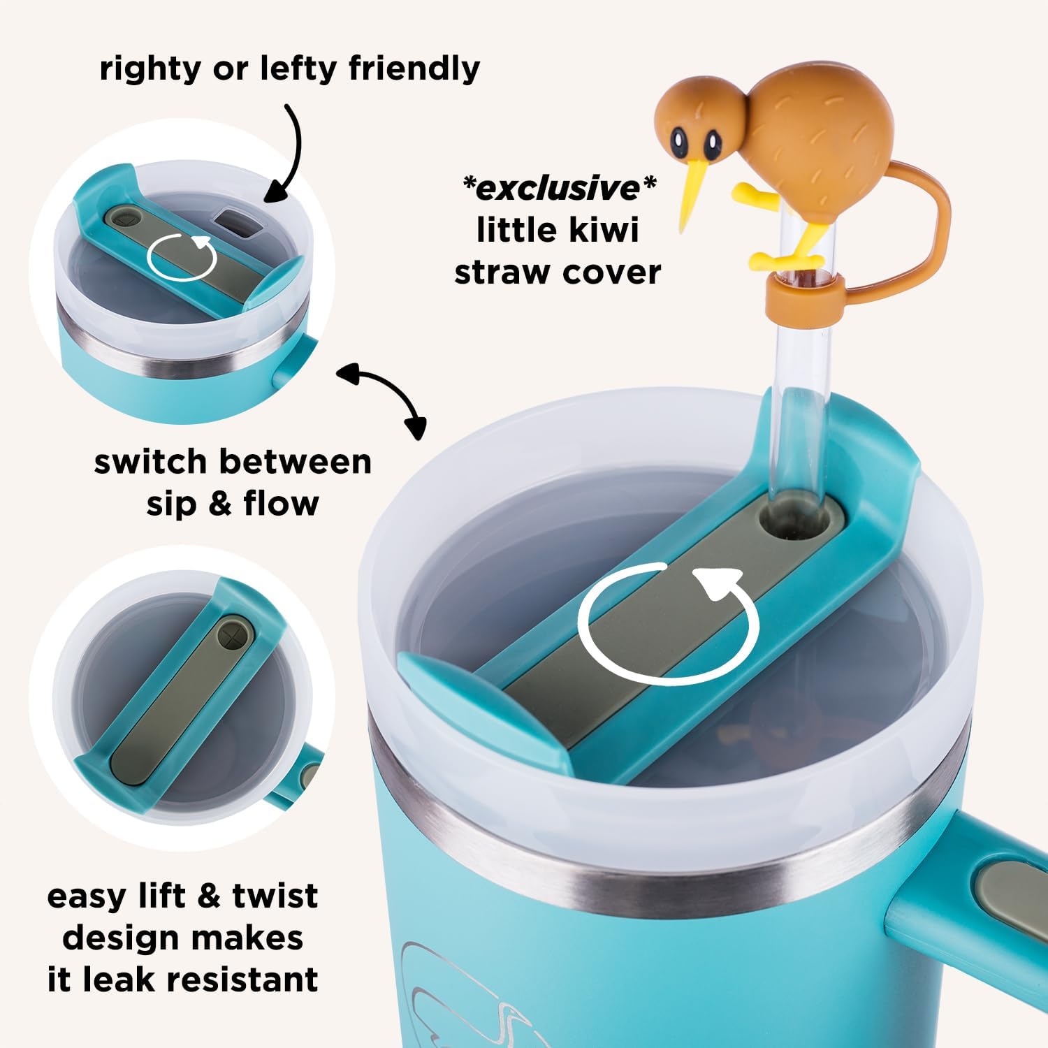 40oz. Tumbler with Handle and Straw, includes Kiwi Straw Topper (Blossom) - Image 4