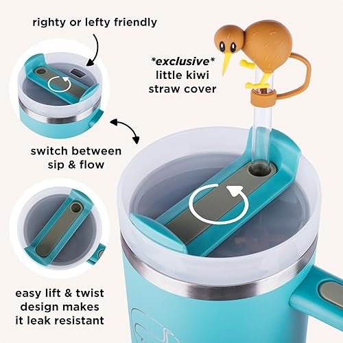 Miniatura 4 de Vaso de 40 onzas con asa y pajita, incluye pajita de kiwi (flores)