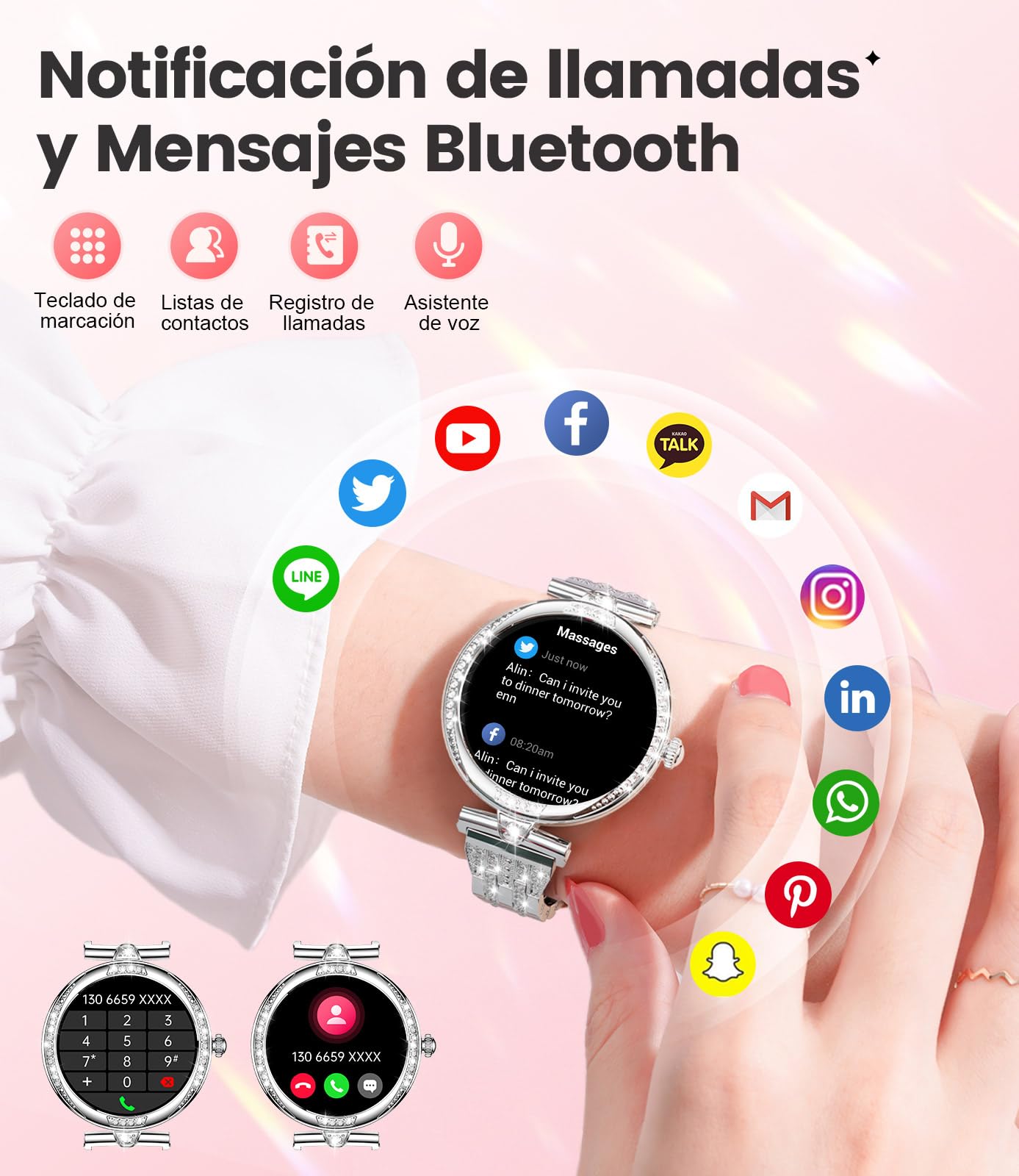 Reloj Inteligente Mujer con Llamadas Bluetooth, Pantalla AMOLED 1.19" HD,Monitor de Ritmo Cardíaco y Sueño,SpO2, 100+ Modos Deportivos,IP68 Resistente al Agua,Smartwatch Compatible con Android y iOS