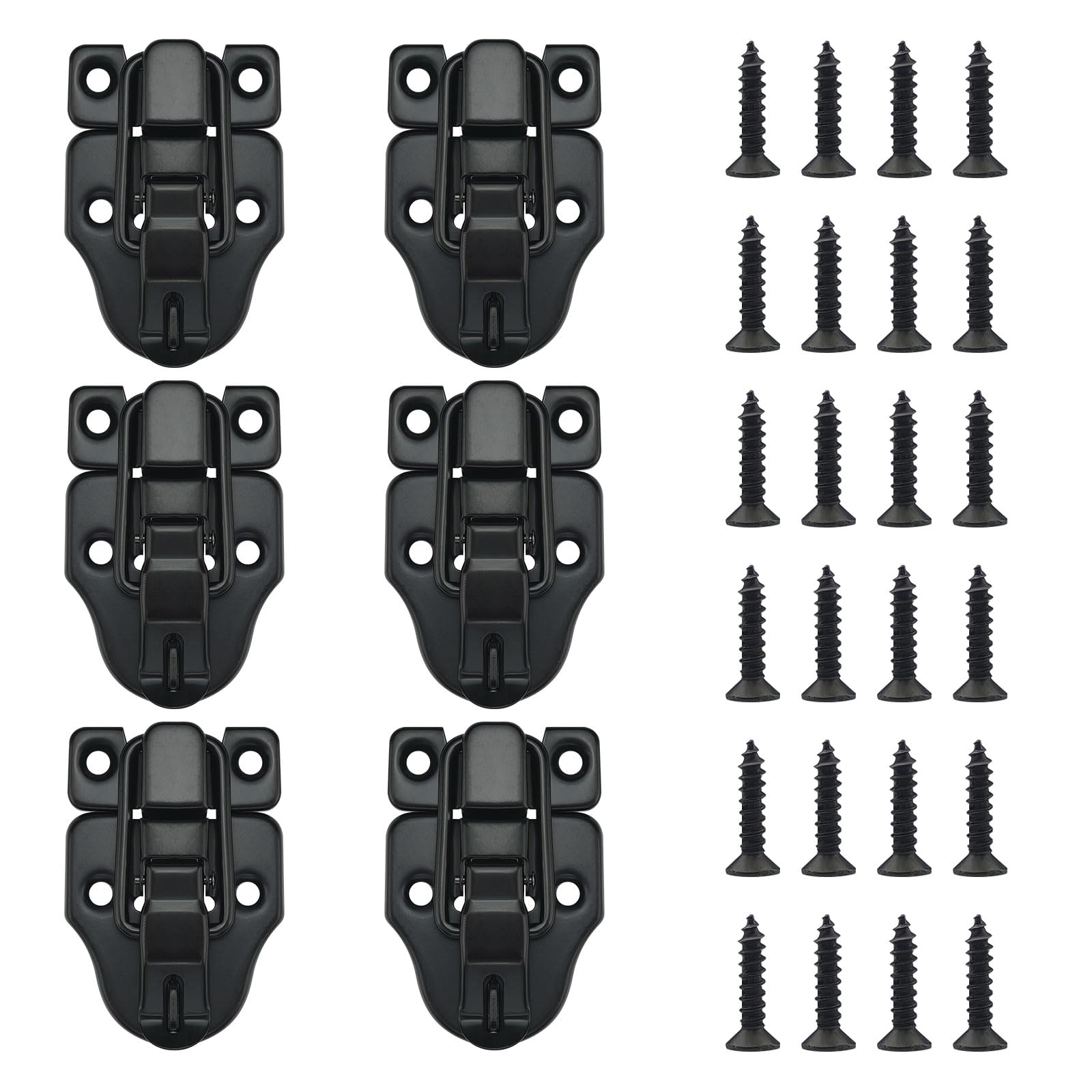 Realand Black Hasp Latch With Padlock Hole, Duckbilled Toggle Tool Box Latch Lock Clasp Hardware With Screws, For Cabinet Door, Guitar Case, Chest, Wooden Jewelry Box, 6 Pack