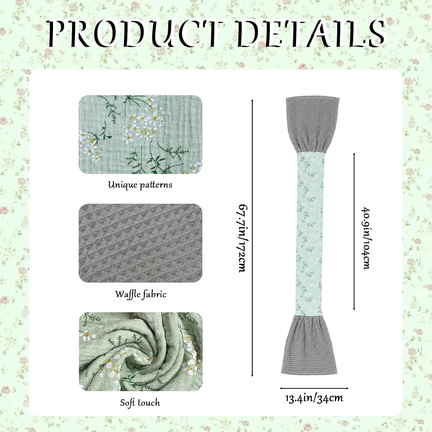 100% Cotton Waffle Weave Floral Bib Apron & Kitchen Towel Scarf, Hand Towel for Cooking, Cleaning & Decoration image 2