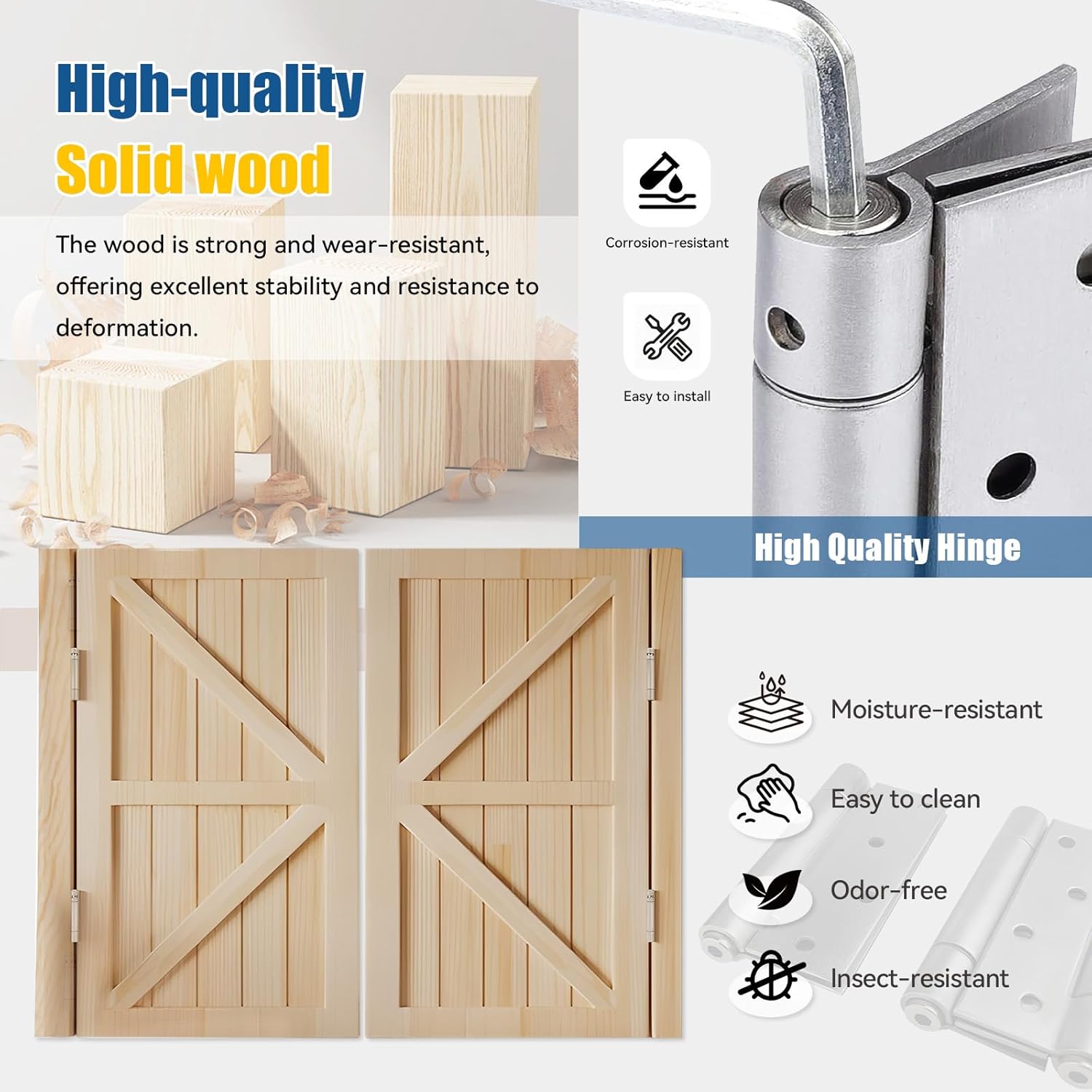Saloon Doors, Solid Wood Swinging Doors with Stainless Steel Hinges, 21 Styles Available Two-Way Swing Half Door for Doorways Kitchen Bar Cellar Porch Stairs, 28"30"32"34"36"39"41"48"54"56"59"Wide