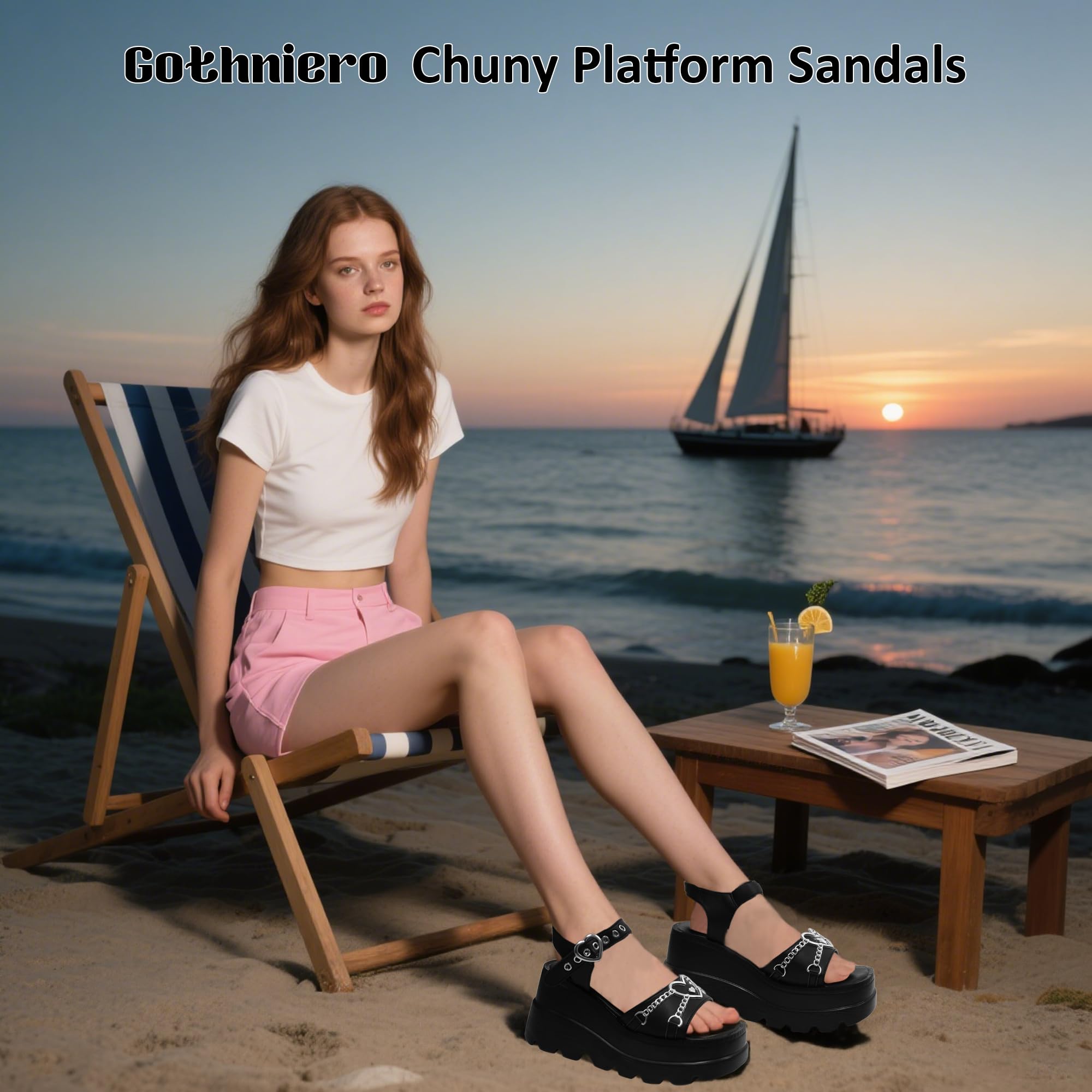 Gothniero women black platform sandals goth chunky wedge heel summer sandals girls gothic punk platform sandals for women metallic spider buckles slides size 5.5-11: 6 Black2