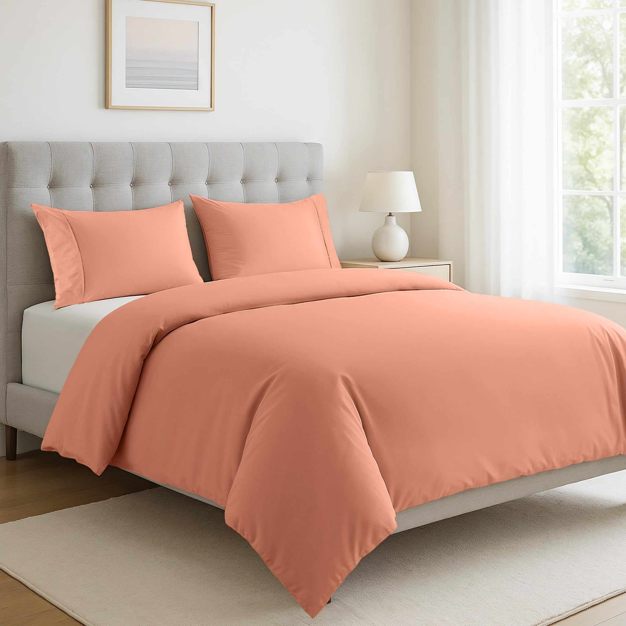 LANE LINEN Organic Cotton Duvet Cover King Size, 3-Piece Bedding Set, Soft Breathable Fabric, Includes 1 Duvet Cover 230 x 220 cm and 2 Pillow Shams - Comforter Not Included - Rose Dawn