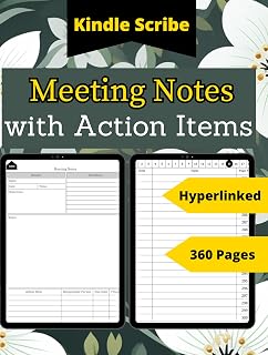 Interactive Meeting Notebook with Action Items : Hyperlinked Undated Digital Organizer (Kindle Scribe Only)