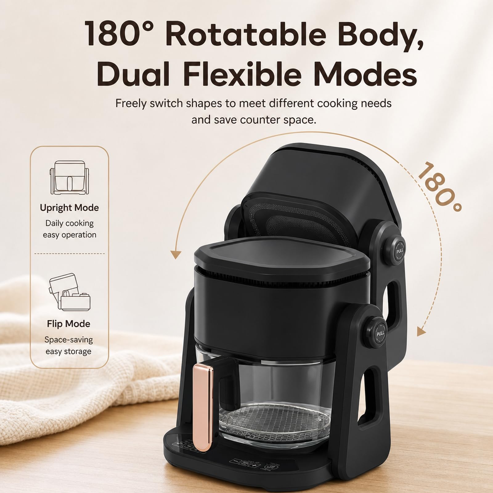 4.5L Klein Heißluftfritteuse Glas Airfryer mit LCD Display Schwarz 1200W