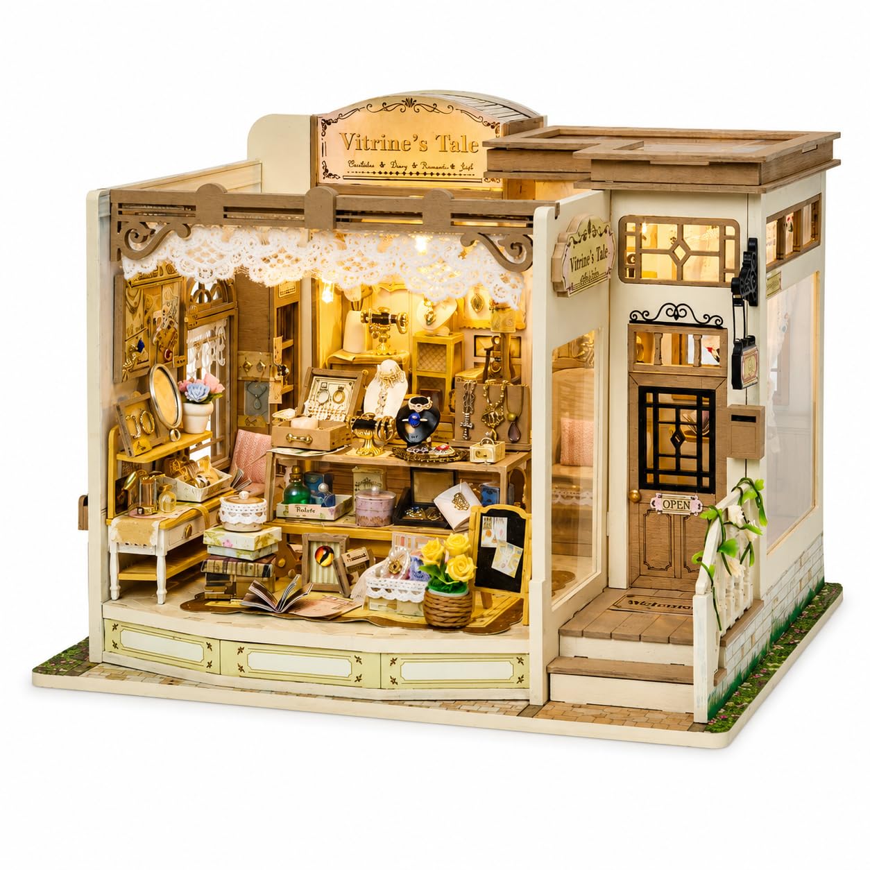 Roroom DIY Miniature House Kit, Vitrine's Tale Book Nook Kit for Adults with LED Lights, 3D Wooden Puzzle Dollhouse for Home Desk Display - Unique Gift for Model Collectors — image 1
