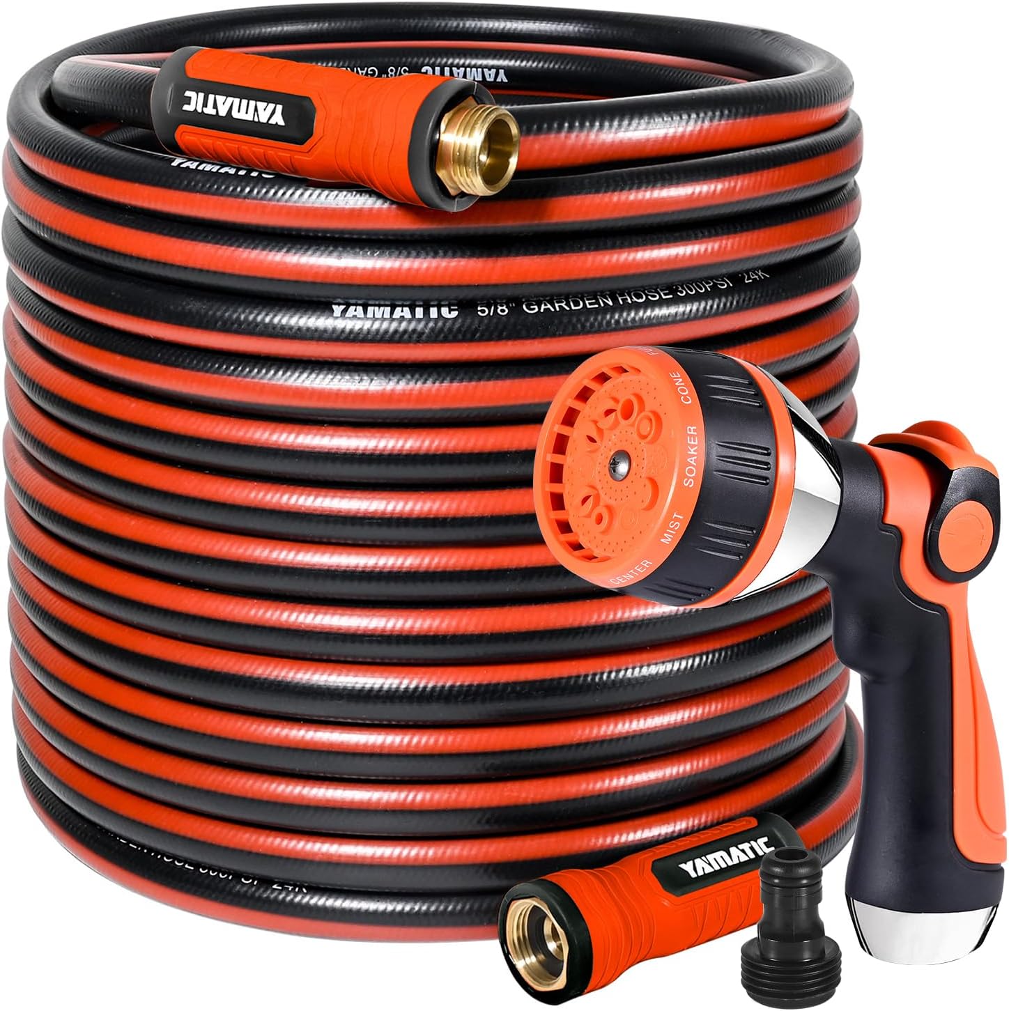 YAMATIC Garden Hose 100ft x 5/8", Ultra Durable Water Hose with Spray Nozzle, Kink Resistant, Soild Brass 3/4" Connection Fittings, Leak Proof for Gardening, Agriculture