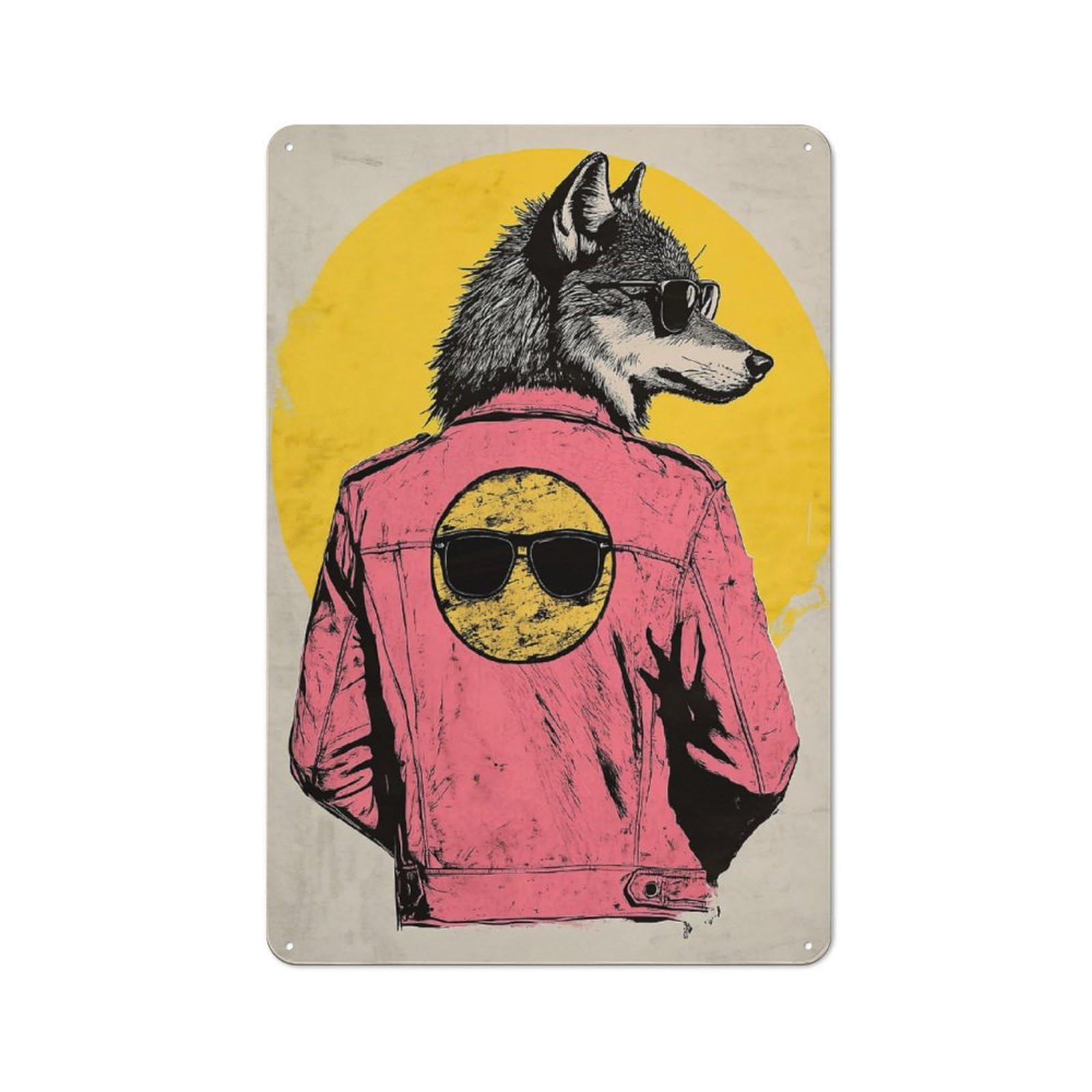 Junmoney Style-19 Vintage Metal Sign 30X20cm Featuring Wolf In Sunglasses For Pub Or Café, Wall Decor For People Reorganising Pub And Café