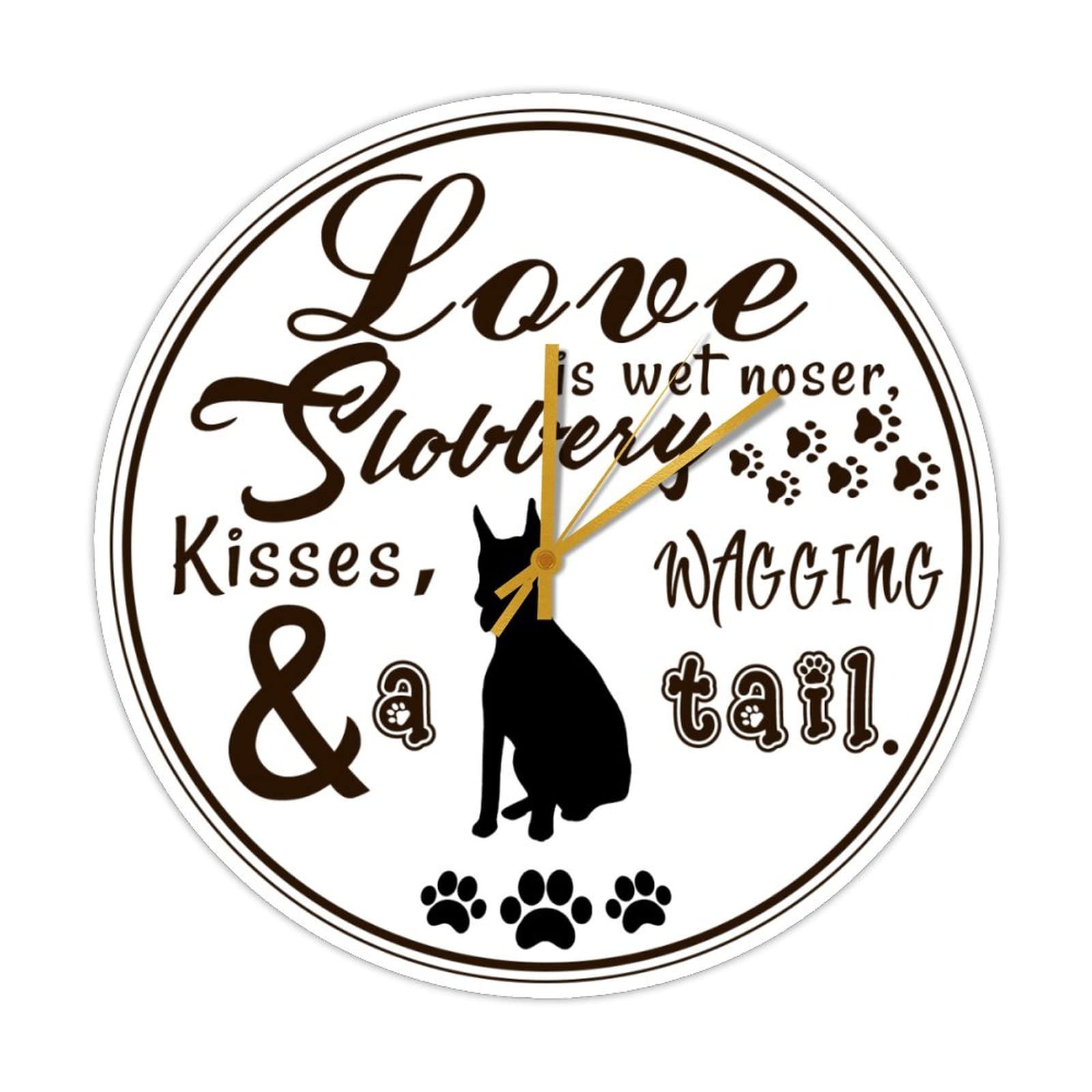 Horloge ronde en bois Love Is Wet Noses, cadeau de Noël rétro idéal