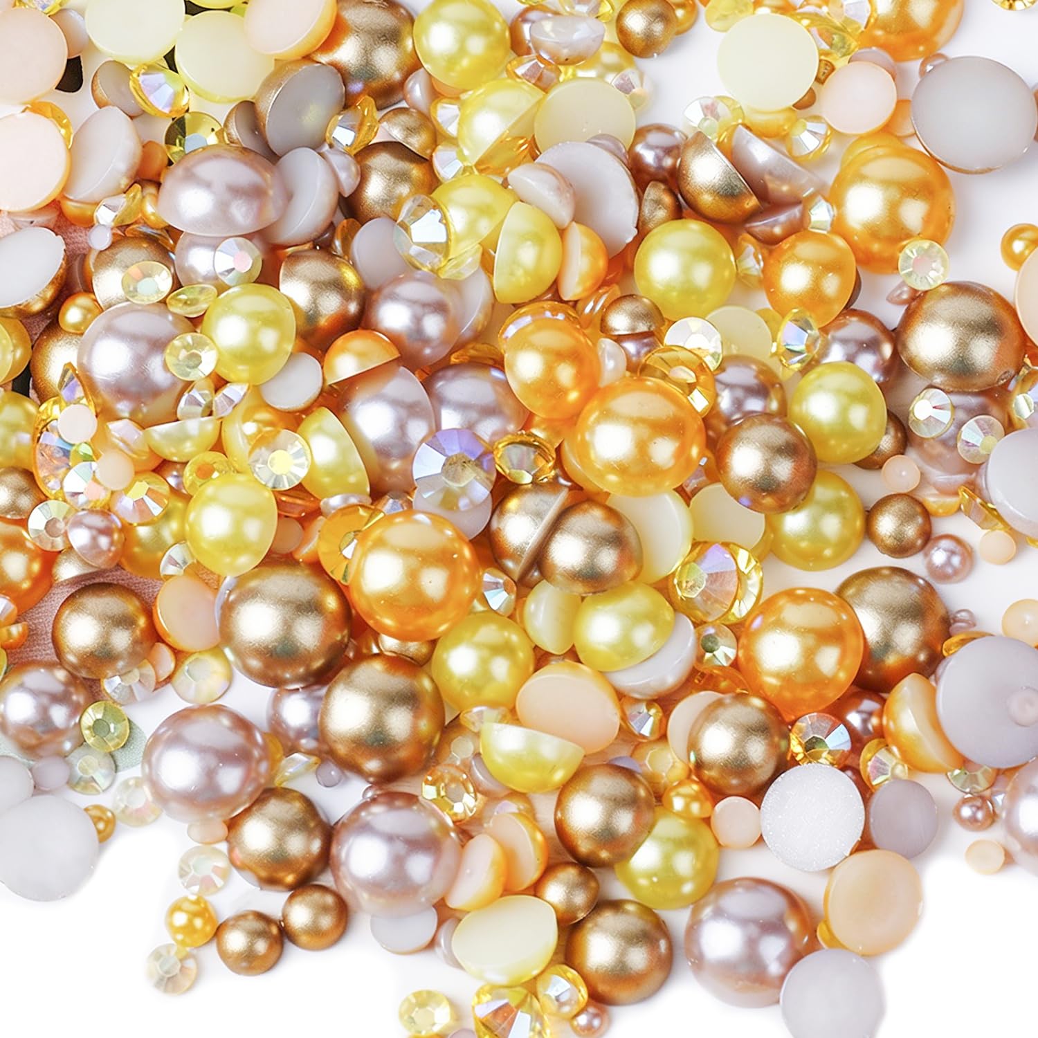 30g Mix Flat Back Pearls and Rhinestones, Mixed Size Pearls for Crafting Gold Flatback Pearl Rhinestones for DIY Crafts Face Makeup Nail Art Clothes Shoes Cups (3mm-10mm)