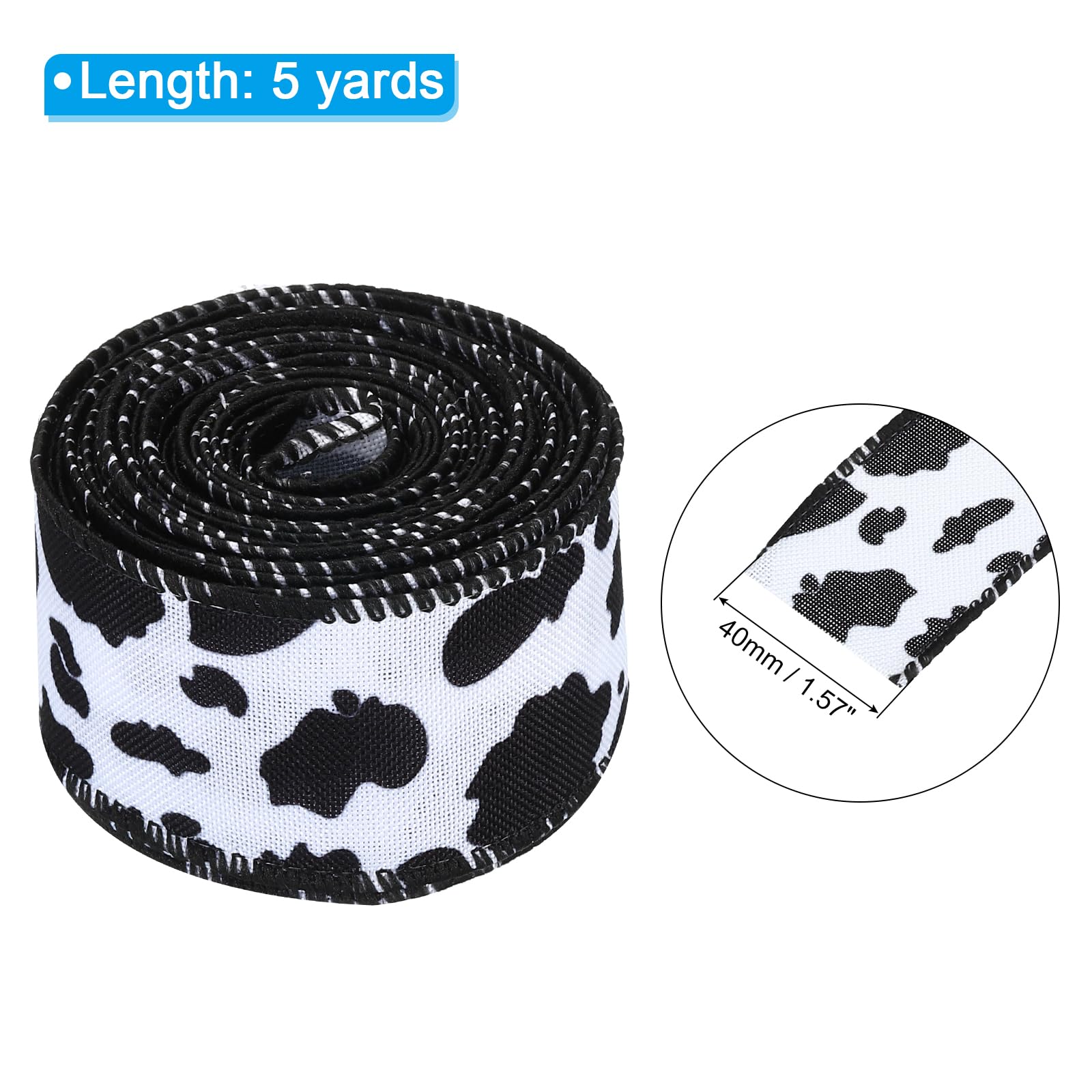 PATIKIL 5 Yards Ribbon for Gift Wrapping 1pcs 40mm (1.57inch) Cow Print Ribbons for Crafts Thin Ribbon for Wedding Decoration Gifts Home Coming-Mum Hat Bow - Image 2