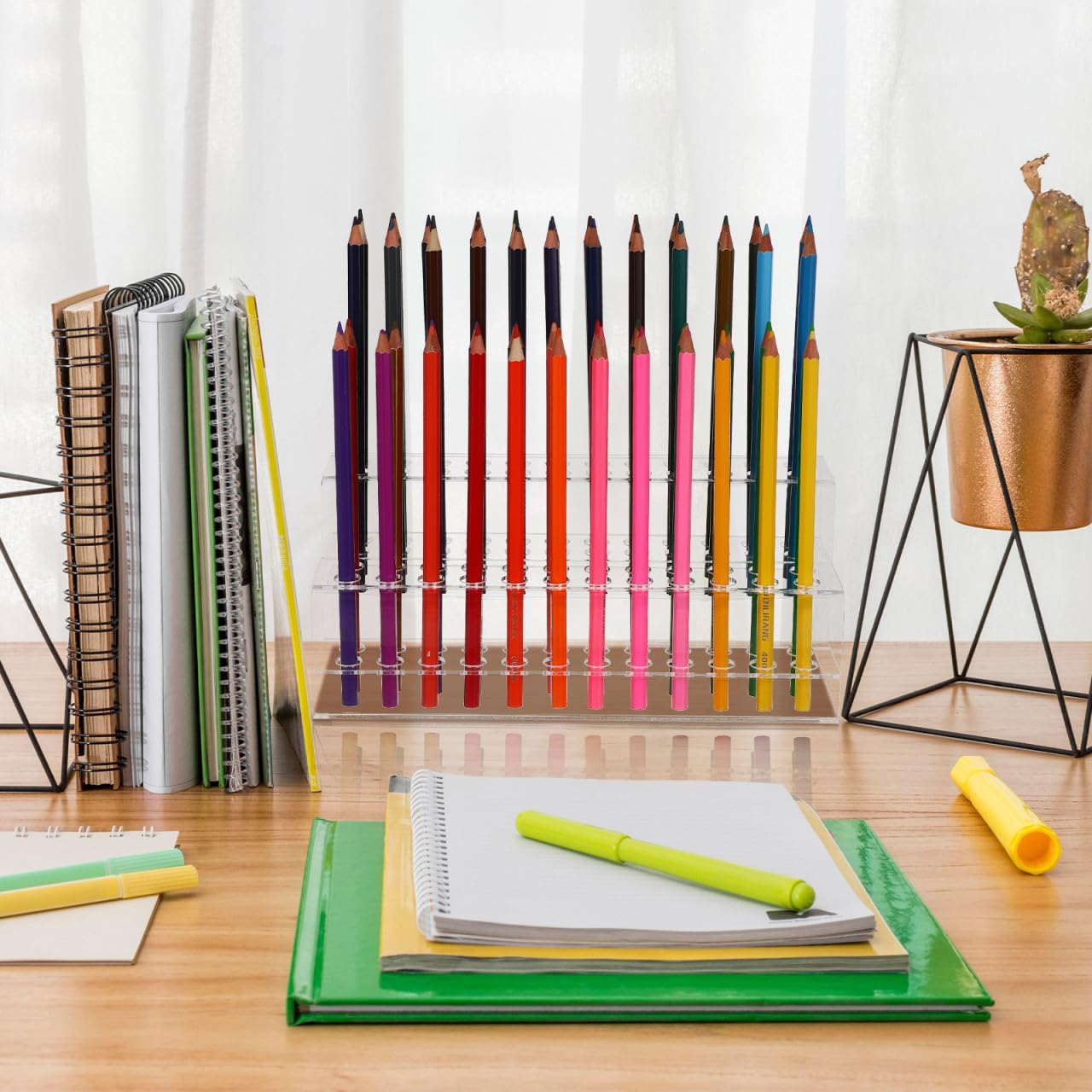 OSALADI Portapenne Trasparente in Plastica 2 Livelli 48 Stand Organizer per Pennelli e Articoli da Scrivania Design Salvaspazio per Casa e Ufficio