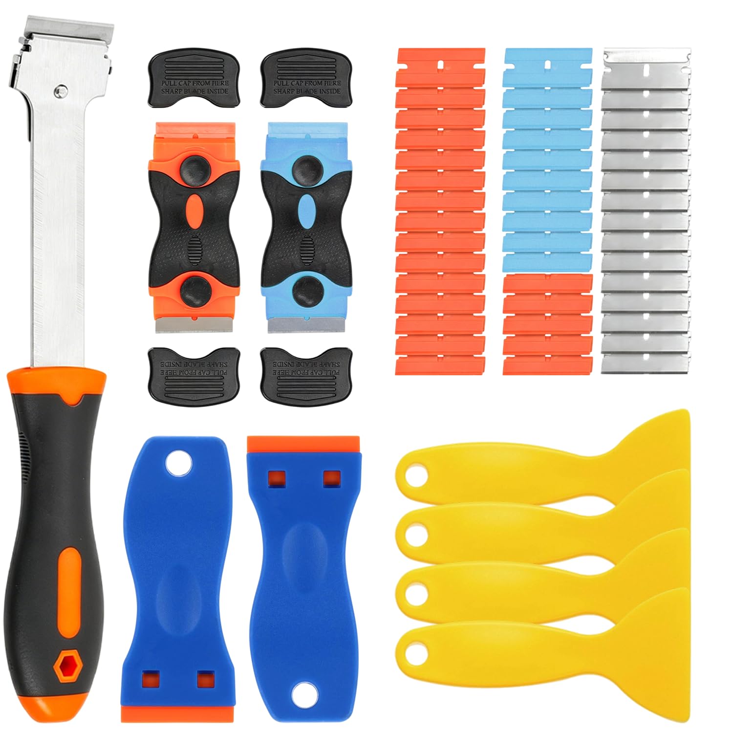 5Pcs Window Scraper Tool,Non Scratch Plastic Glass Scraper with Blades