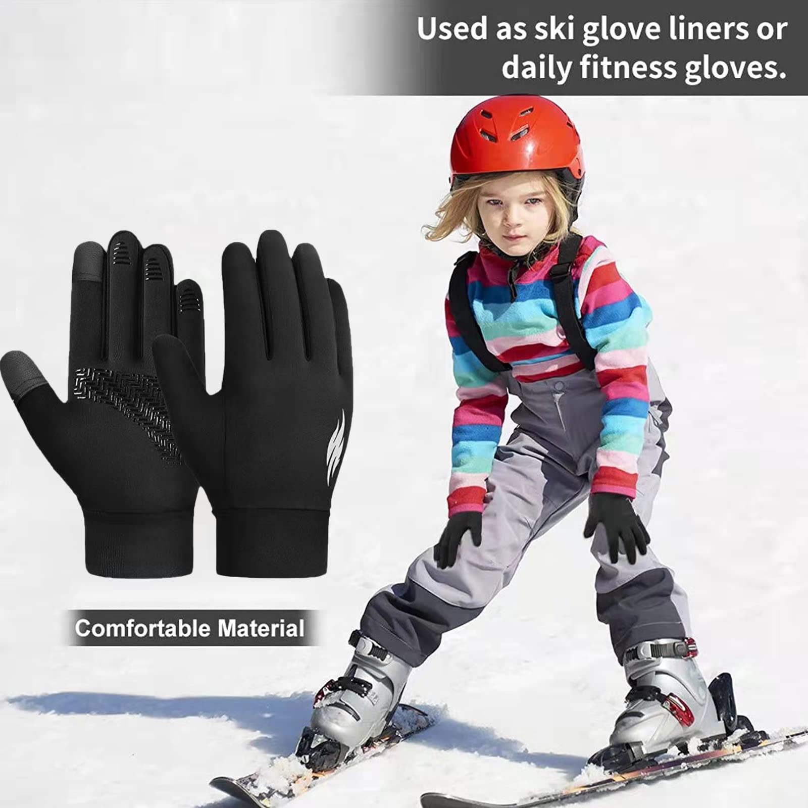 Gants d'hiver chauds imperméables écran tactile 6-12 ans garçons filles course à pied temps froid