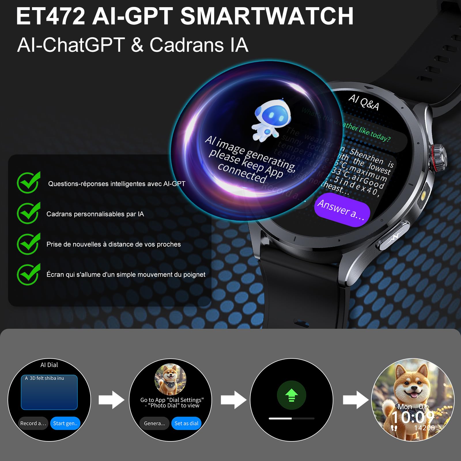YUPENG 2026 IA Montre Connectée Homme avec ChatGPT/ECG+HRV/IMC, 1.53" Smartwatch avec 5.4BLE Appel Bluetooth/LED Lampe, 24H Τе𝐧ѕіо𝐧 Αrтérіеllе/Sommeil Monitor/Fréquence Cardiaque, Android iOS