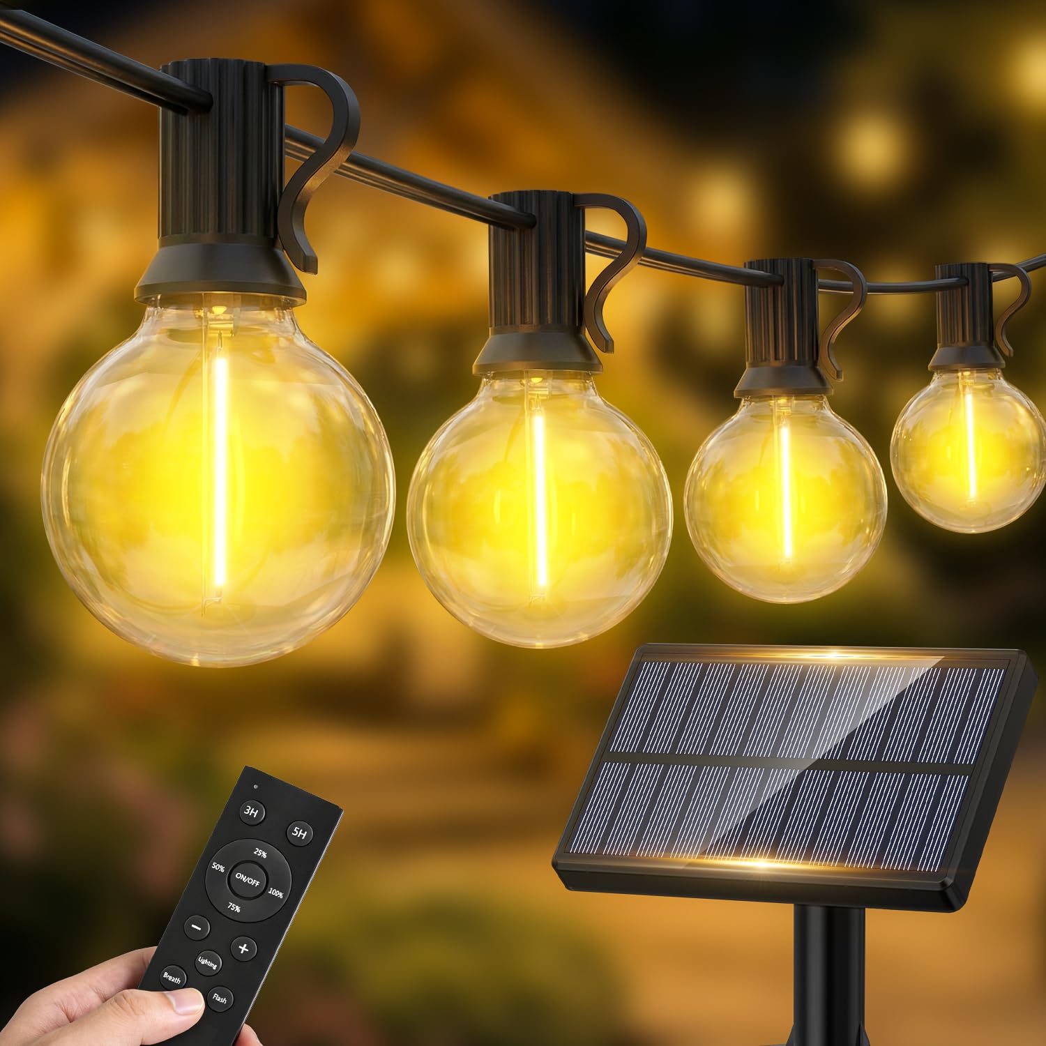 Warlisou Solar Garten Lichterkette - G40 100ft Lichterkette Solar Außen Wetterfest - 30M Solar Garten Lampen Fernbedienung Lichter für Outdoor Gazebo - Balkon Parteien Patio Hochzeit
