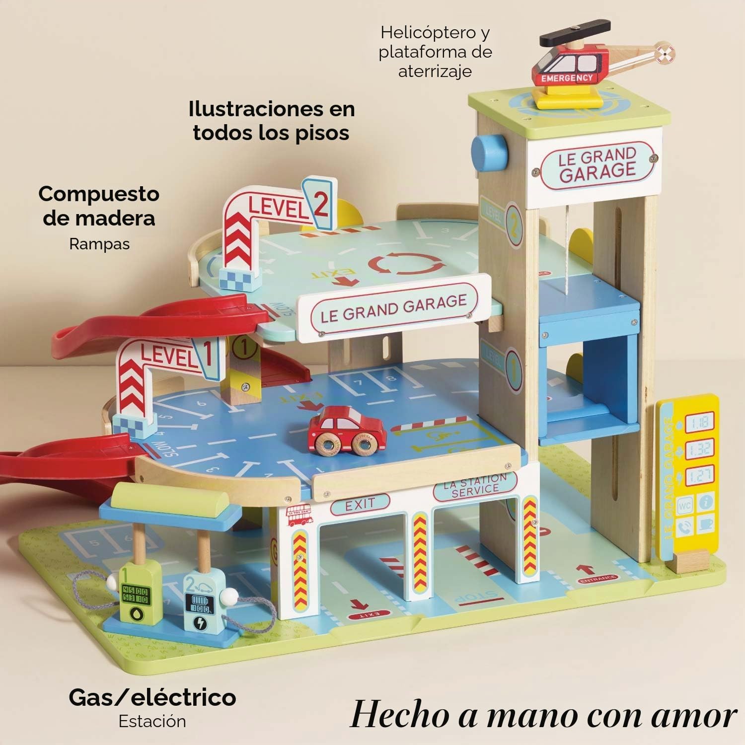 Le Toy Van - icónico Garaje de madera Le Grand Garaje | Juguete de rol de vehículos para niños y niñas - A partir de +3 años