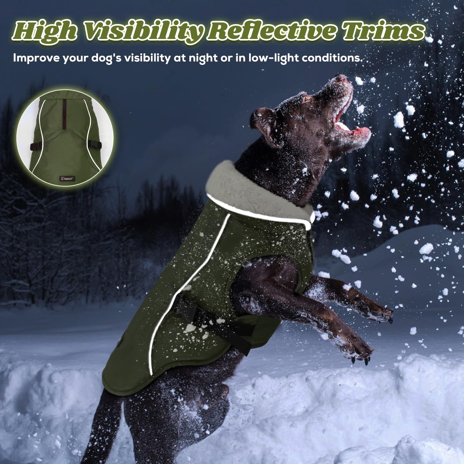 EMUST Cappotti Invernali per Cani, Fodera in Pile, Taglia M e XL, Vestiti Caldi per Cani di Taglia Piccola e Grande, Verde