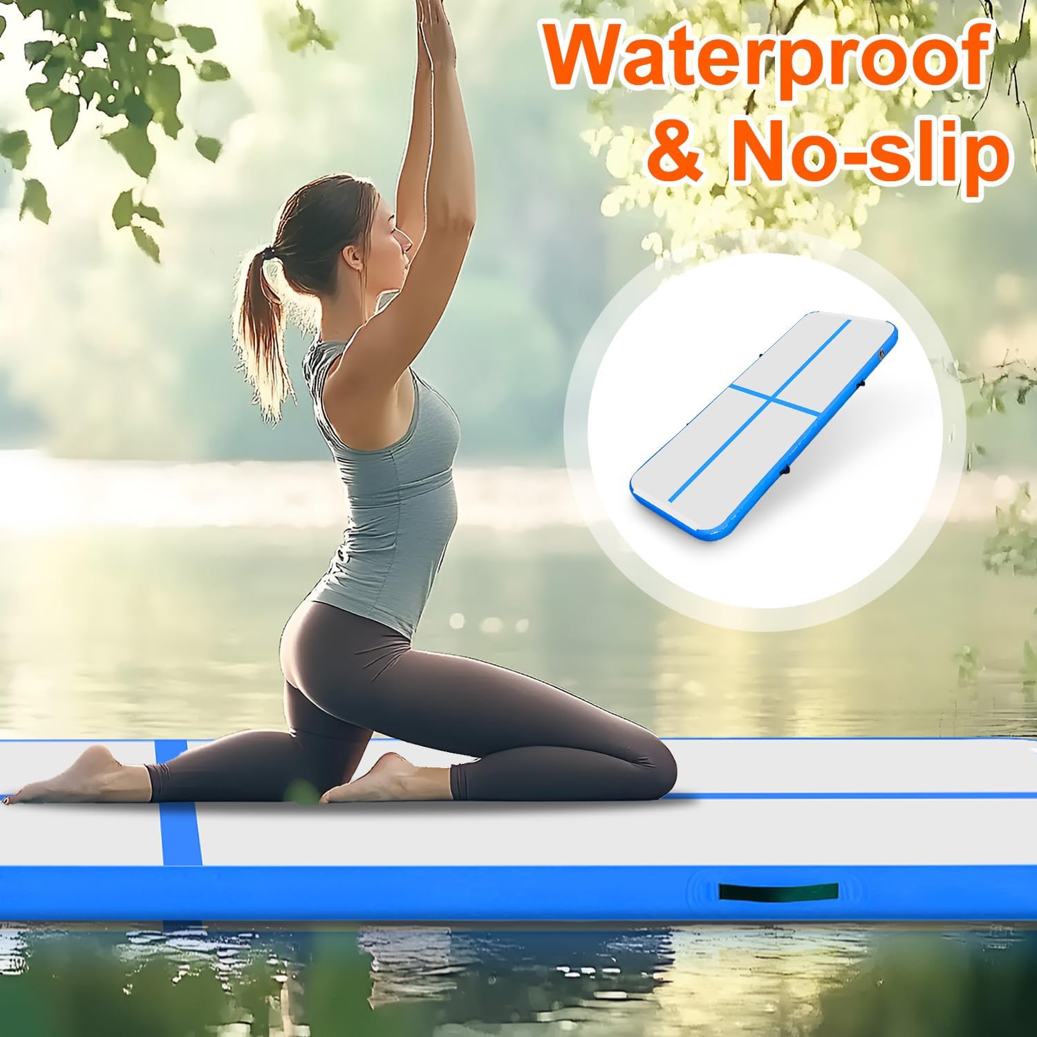 SUDOO Inflatable Air Tumbling Mat 4Inches Thick 10ft 13ft 16ft Gymnastic Tumble Track Mat with Electric Air Pump Durable PVC for Home Gym Training Cheerleading Yoga Water Park Use​