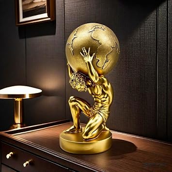 10.5 Inch Gold Greek Atlas Holding World Statue Sculpture Figurine Home Office Living Room Desktop Display Decor Decorative Decoration