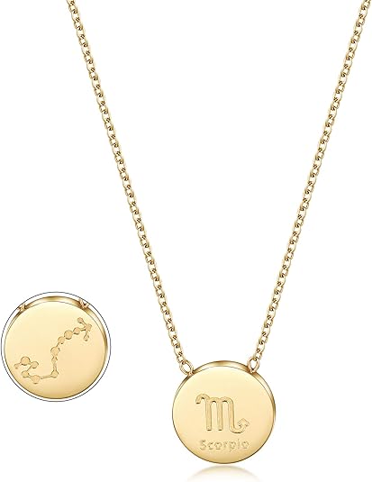Gold Horoscope Constellations Necklaces Glossy Round Zodiac Sign Necklaces Letter Chain for Women Capricorn Aries Libra Virgo Aquarius Gemini Cancer Pisces Sagittarius Leo Taurus Scorpio for Adult Jewelry