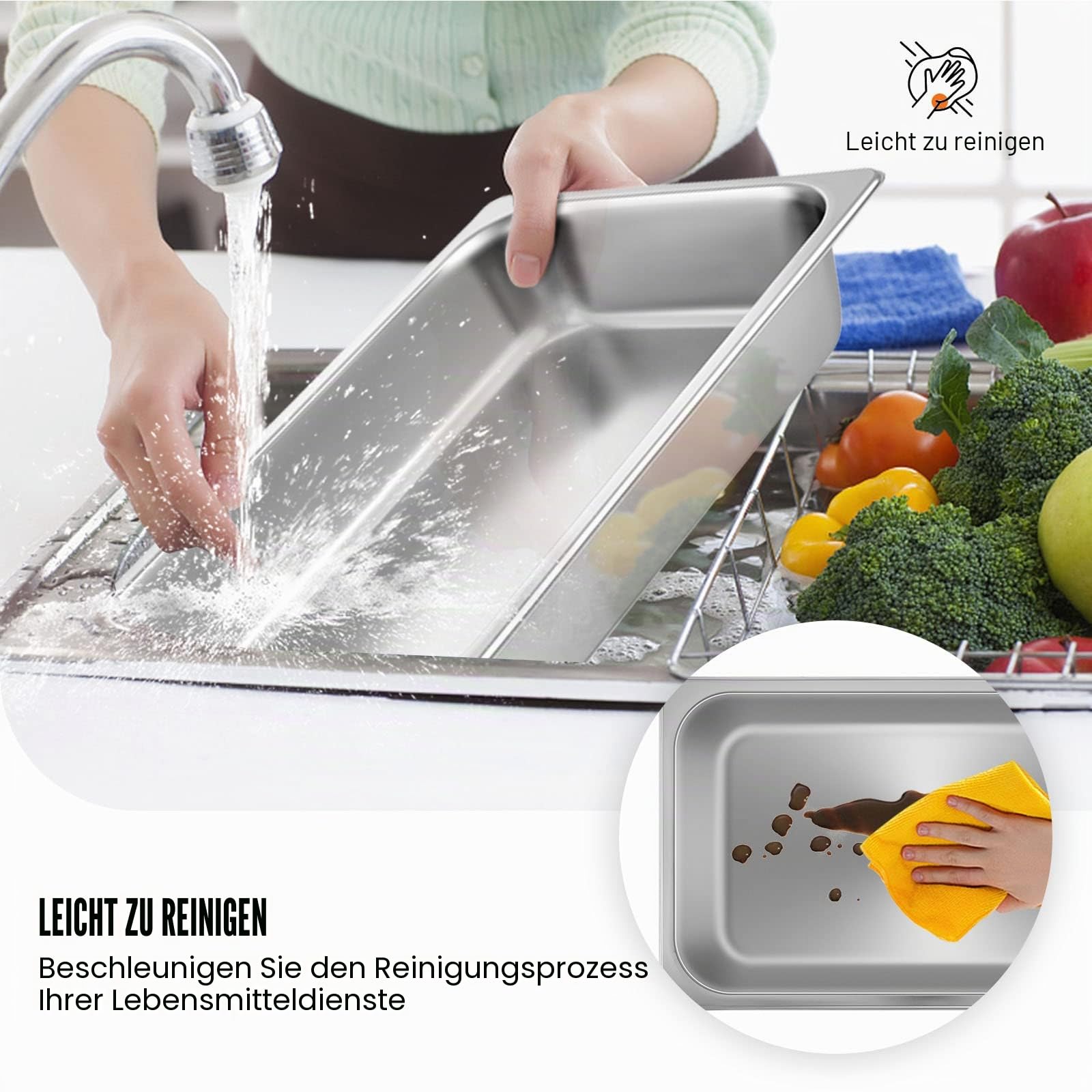 Mophorn GN 1/1 Gastronormbehälter, Edelstahl Behälter 6 Stück, 528 x 330 x 95 mm Speisebehälter, Antihaft Teller, kommerzieller Warmhaltebehälter für Speisen, Torten, Hotelpfanne Tisch Food Pan