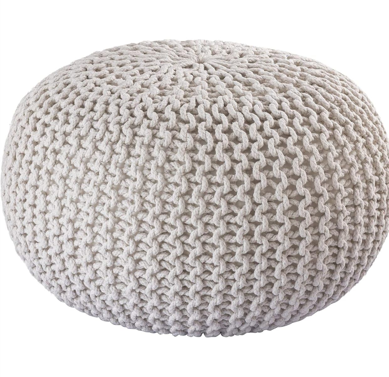 safunooza Designs Hand Knitted Cotton Rope Beans Filled Round Oval Pouf Pouffe - Natural Colour - Pack of 01 - Designed for Living Room Sitting, Foot Rest-image-39