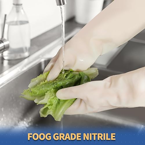 Miniatura 5 de BOOMJOY Guantes de Limpieza de Nitrilo, Guantes para Lavar Platos de Puño Largo Resistentes, Guantes Medianos Reutilizables para Cocina, Baño,