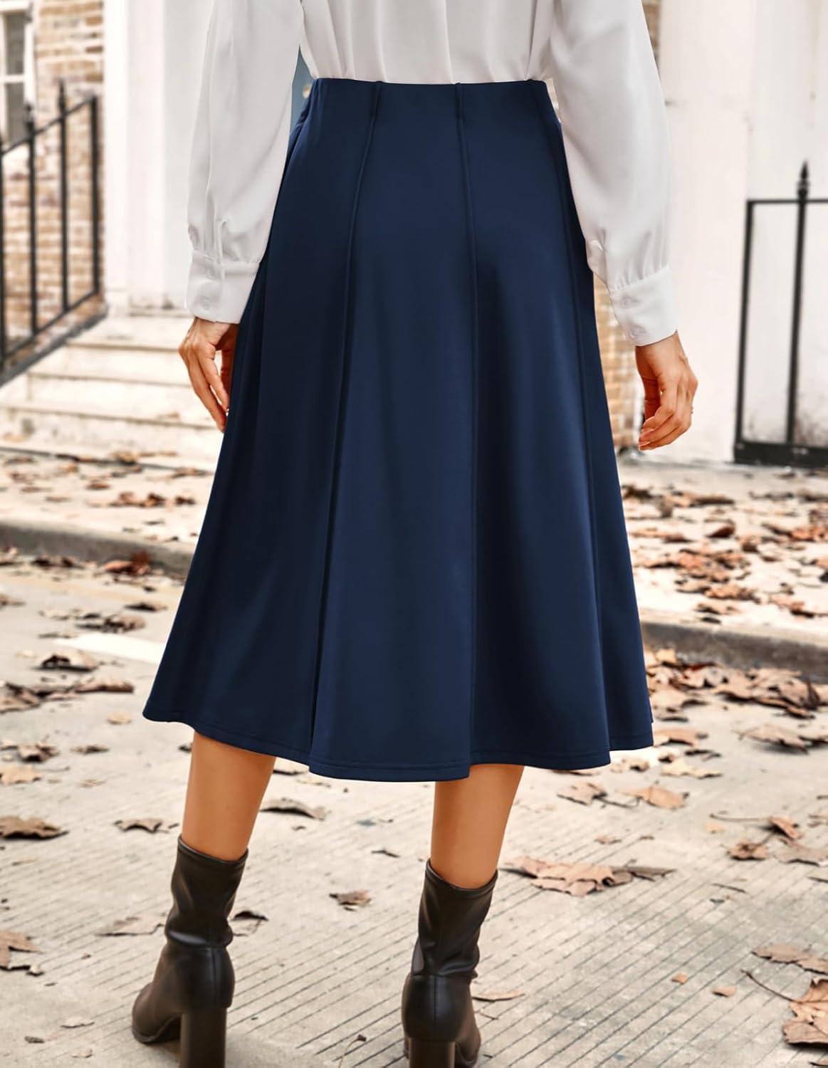 Kate Kasin Women's Pleated Midi Skirt 2025 Fall High Waisted Knee Length Flowy A Line Swing Casual Flared Skirts with Pockets - Image 2