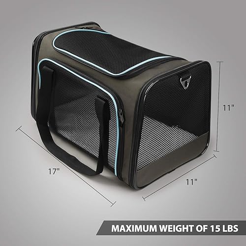 Miniatura 2 de X-ZONE PET Transportador para perros y gatos aprobado por aerolíneas transportador de viaje plegable de lado suave para gatos medianos y cachorros