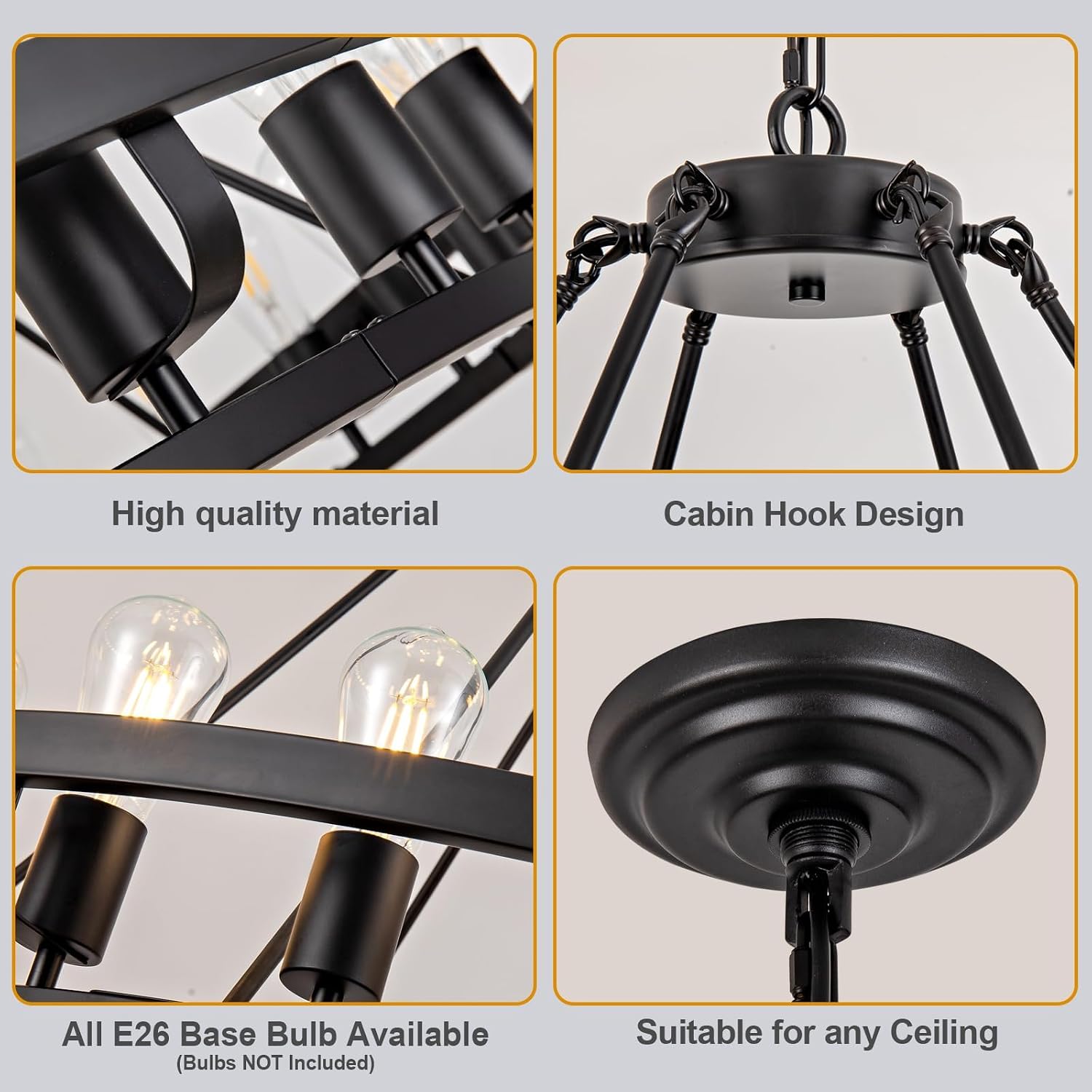 47.24 Inch Black Wagon Wheel Chandelier, 24 Light Wagon Wheel Light Fixture Extra Large Black Chandelier, Outdoor Chandeliers for Porch Round Large Chandeliers for High Ceilings Living Room