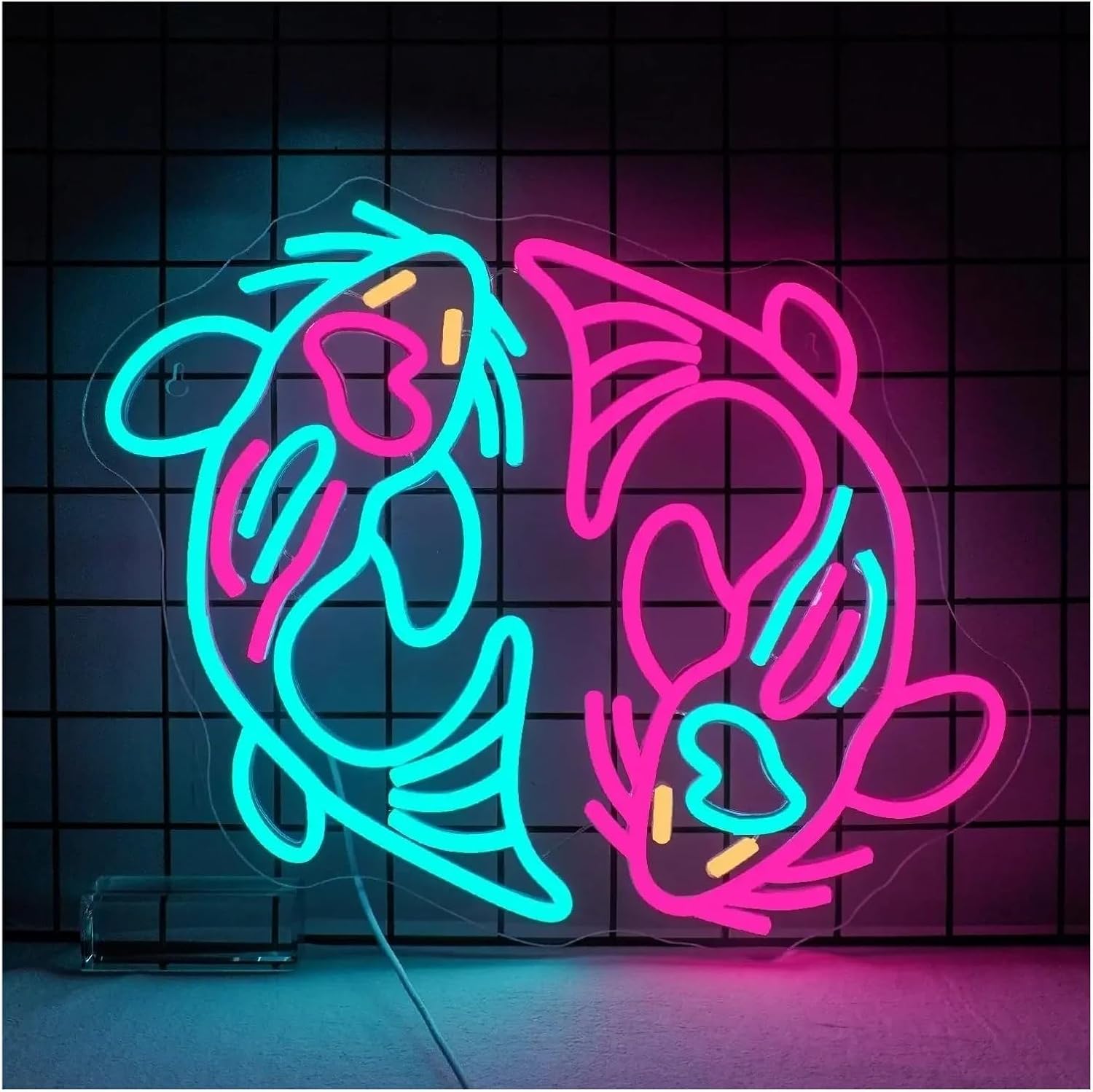 サインランプ ラッキーフィッシュネオンライト鯉バーオフィス魚市場寝室に最適40.9x46cm