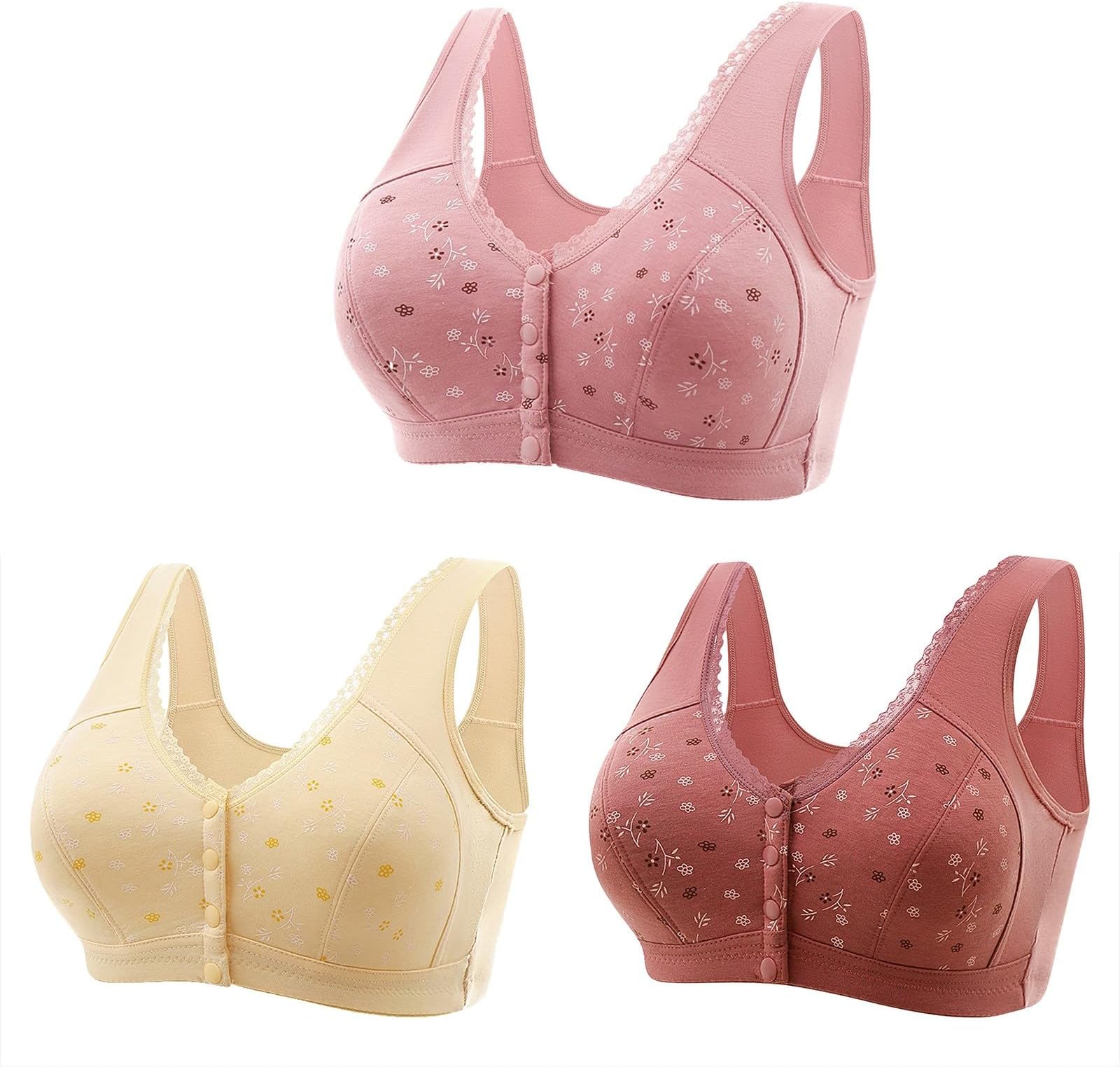 oelaio Plus Size Breathable Front Button Bras,Front Closure Everyday Sports Bras for Women Girls Comfortable Convenient
