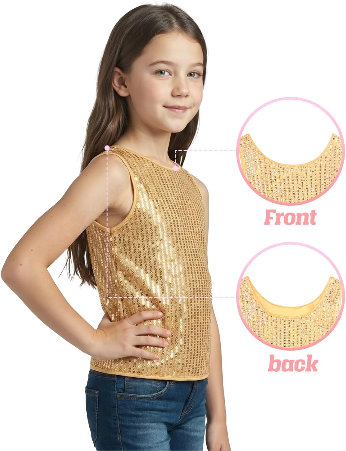Noomelfish Girls Sequin Tank Tops Sparkly Glitter Dance Sleeveless Shirt (5-12 Years) - Image 2