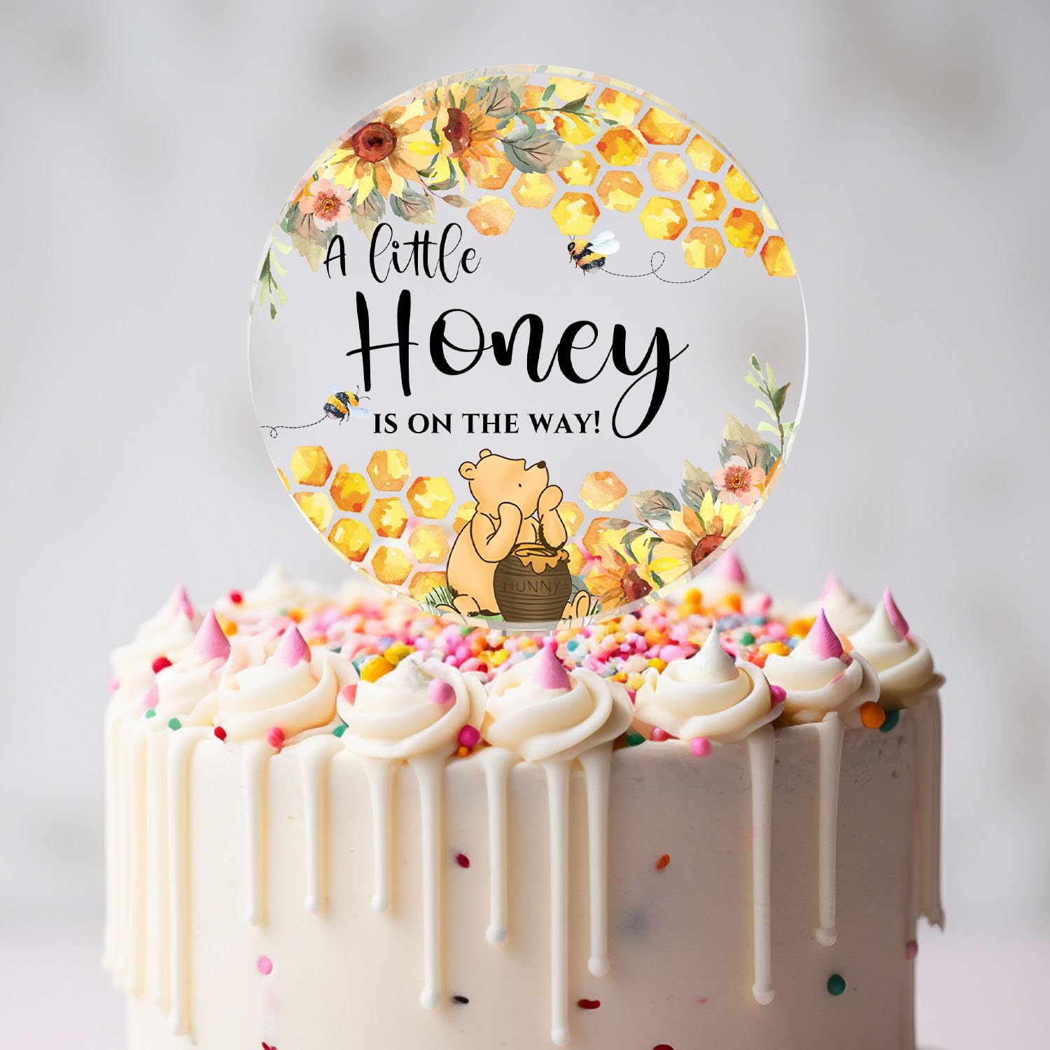 A Little Honey is On the Way Cake Topper, Winnie Baby Shower Decoration, Honey Themed Cake Topper, Baby Shower Cake Decoration, Perfect for Birthday