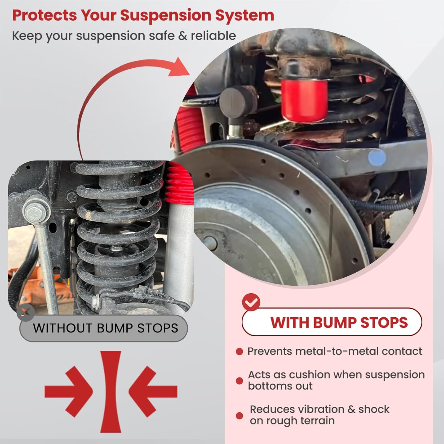 (4Pcs Kit) Polyurethane 1-1303 Front Bump Stops and 1-1304 Rear Bump Stops Fit for Jeep Wrangler JK JKU Rubicon Sahara Freedom Unlimited 2007-2018