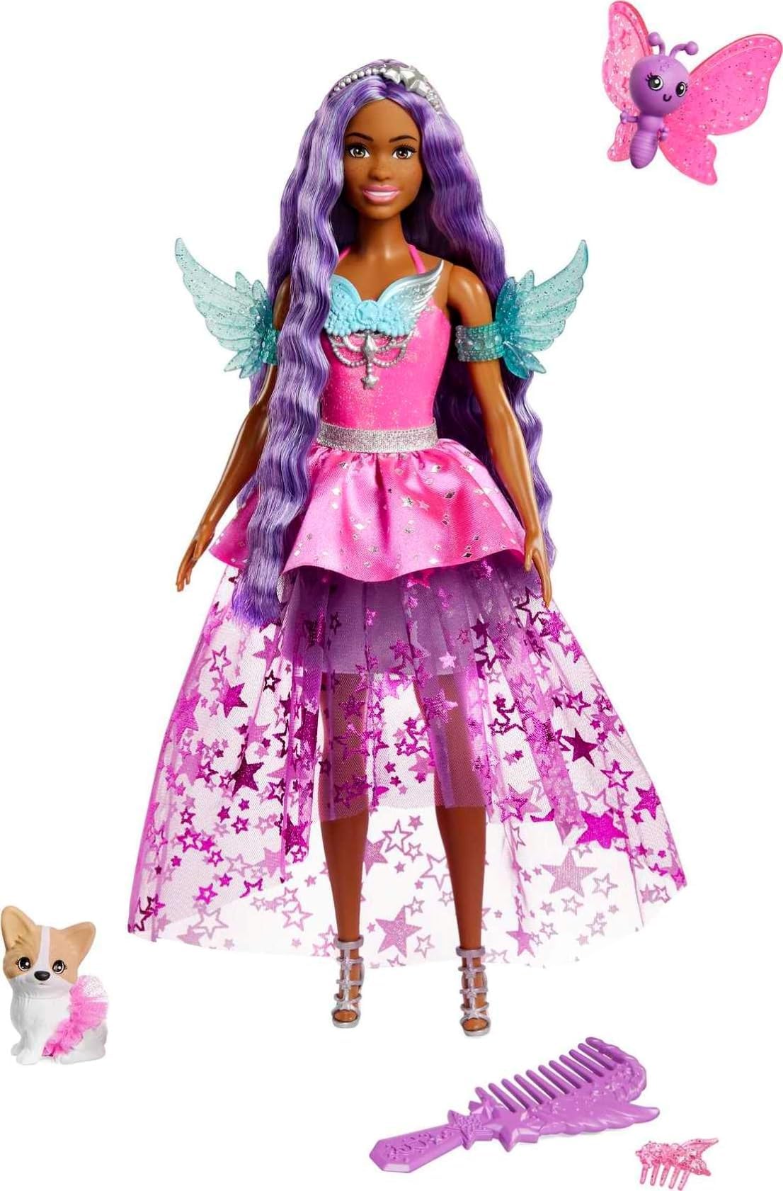 Barbie Doll with Two Fairytale Pets and Wing-Detailed Dress, Brooklyn” Doll From A Touch of Magic, 7-inch Long Fantasy Hair, HLC33