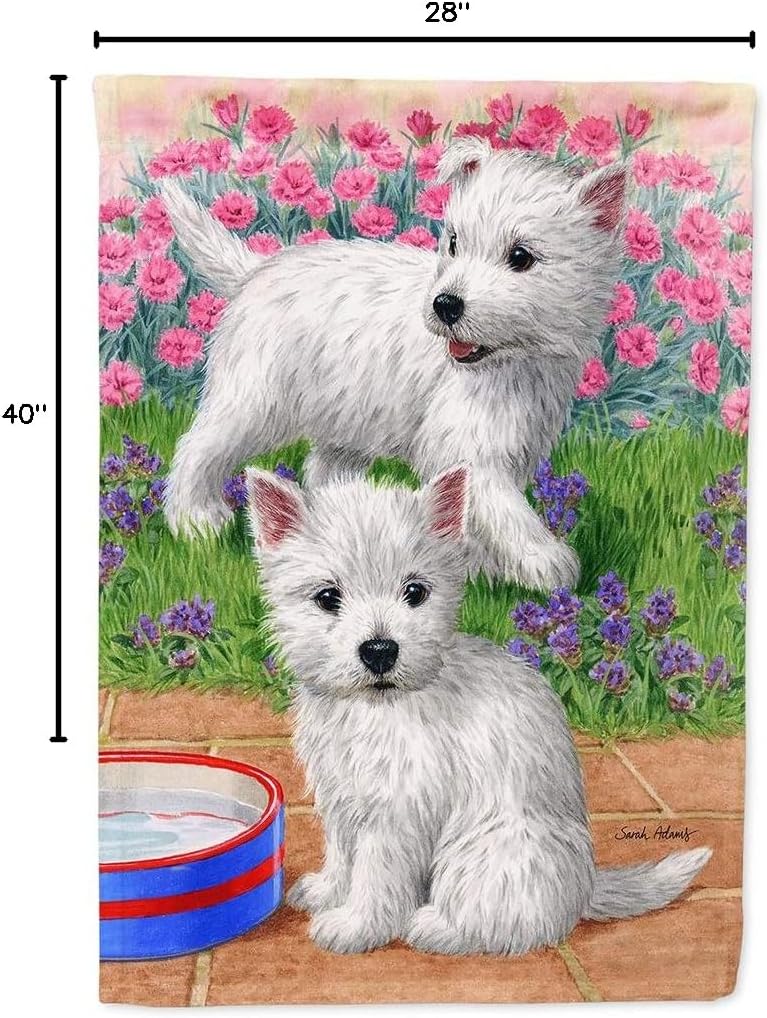 Caroline's Treasures ASA2117CHF Westie Pups House Flag Large Porch Sleeve Pole Decorative Outside Yard Banner Artwork Wall Hanging, Polyester, House Size, Multicolor
