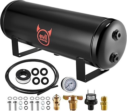 EVIL ENERGY Kit de tanque de aire de 2.5 galones, 6 puertos, 14 pulgadas, NPT 150PSI, clasificado para camión, automóvil, bocina de aire, neumáticos