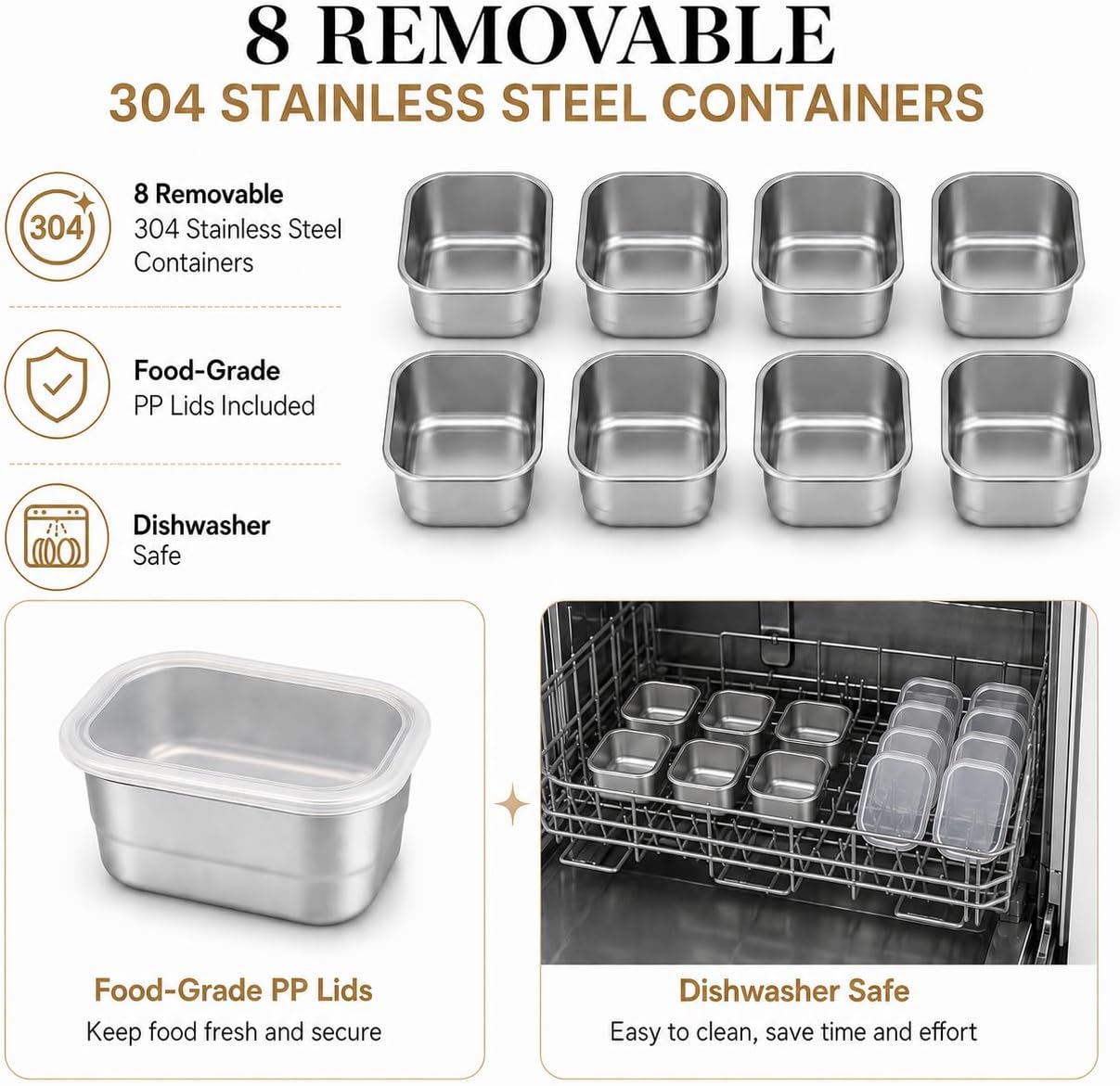 Ankou Snackle Box Container, Stainless Steel Divided Serving Tray with Lid, Handle and Forks
